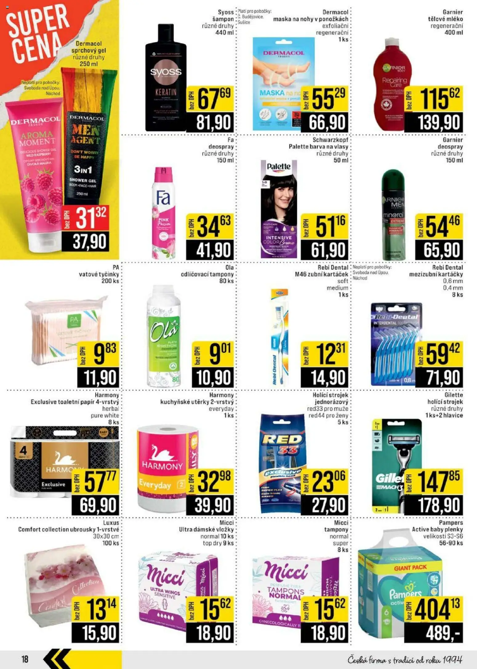 Jip leták - Cash & Carry od 18.02.2026 | Strana: 18 | Produkty: Tyčinky, Holicí strojek, Plenky, Šampon