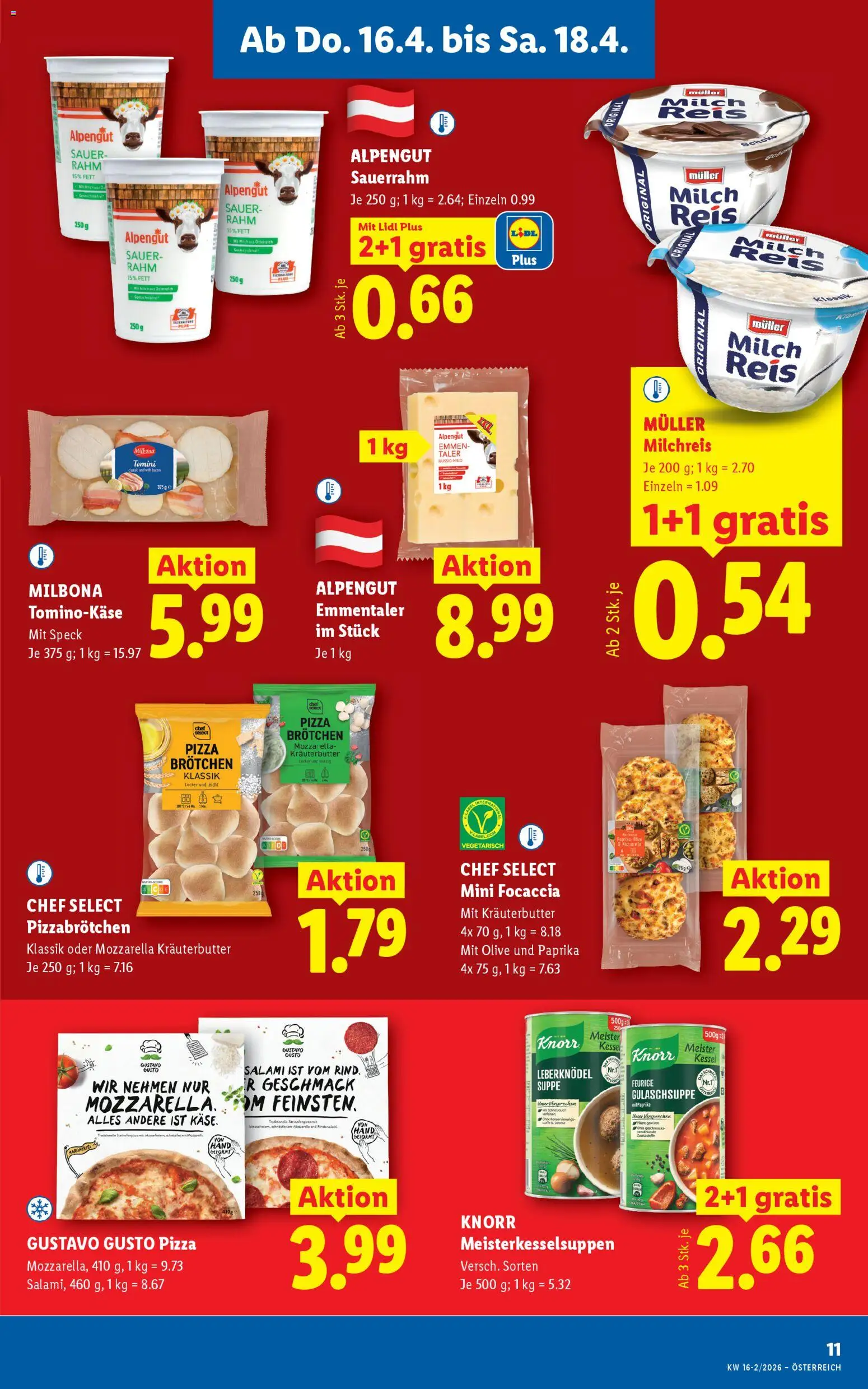 Lidl - Flugblatt gültig ab 16.04.2026 | Seite: 13 | Produkte: Milch, Salami, Reis, Sauerrahm