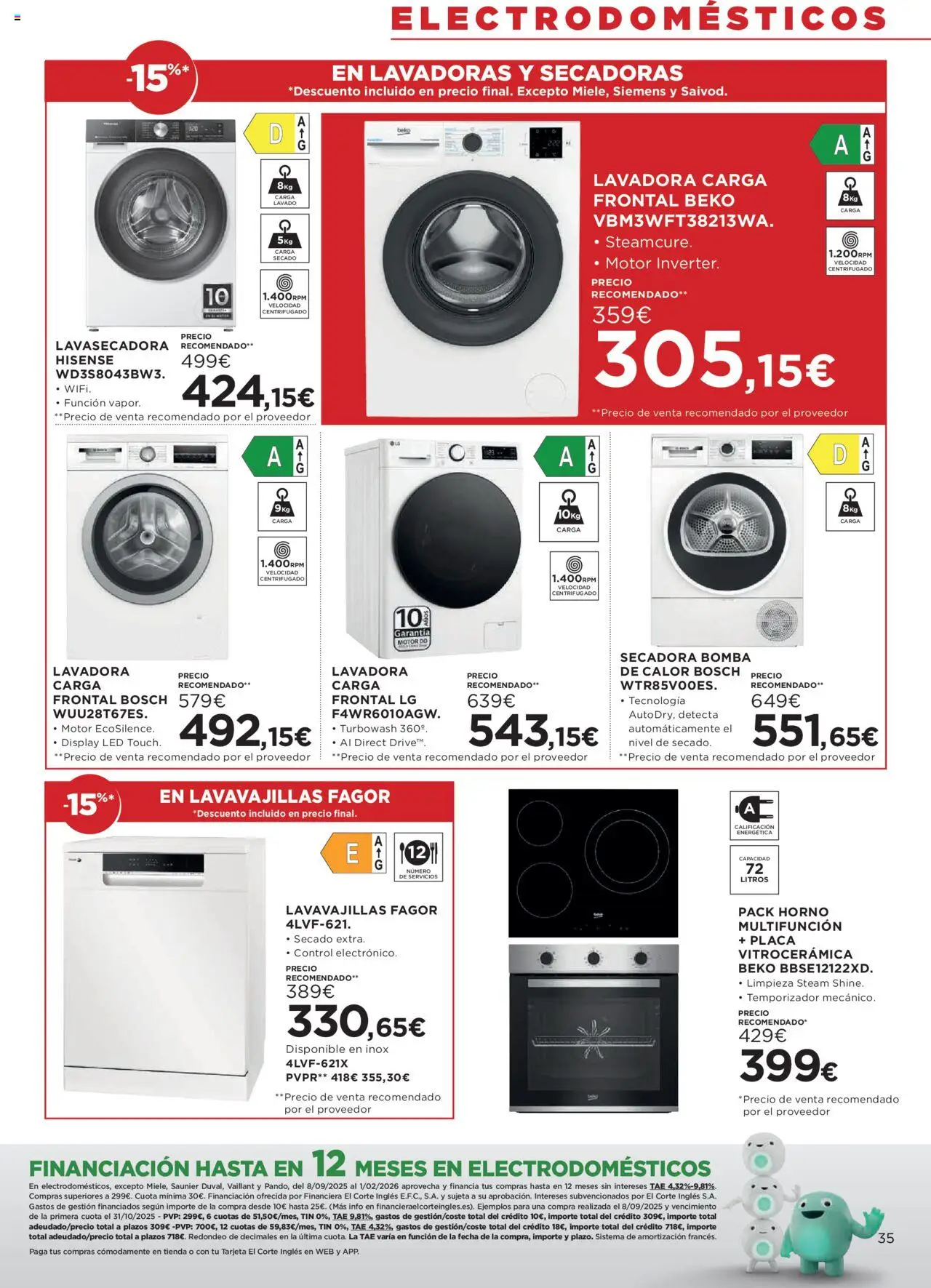 Hipercor catálogo │ válido desde el 09.10.2025 | Página: 39 | Productos: Lavadora, Secadora, Horno, Lavavajillas