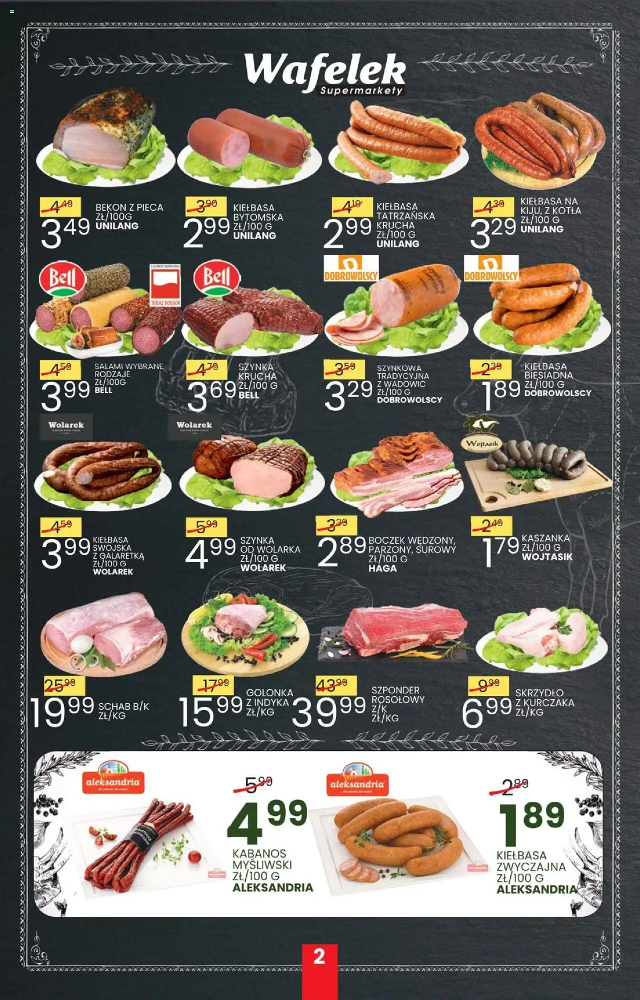 Wafelek Gazetka od 09.06.2025 | Strona: 2 | Produkty: Kiełbasa, Bekon, Kaszanka, Boczek