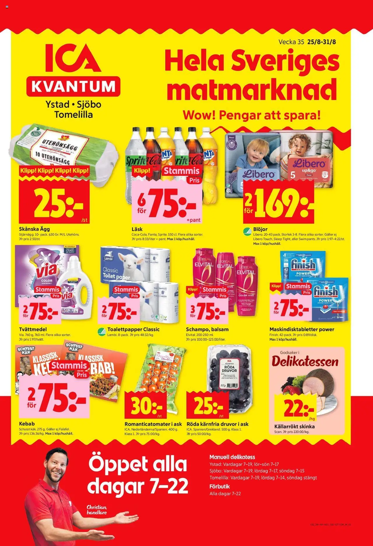 ICA Kvantum reklamblad aktuell från 25.08.2025 | Sida: 1 | Produkter: Balsam, Toalettpapper, Ägg, Skinka