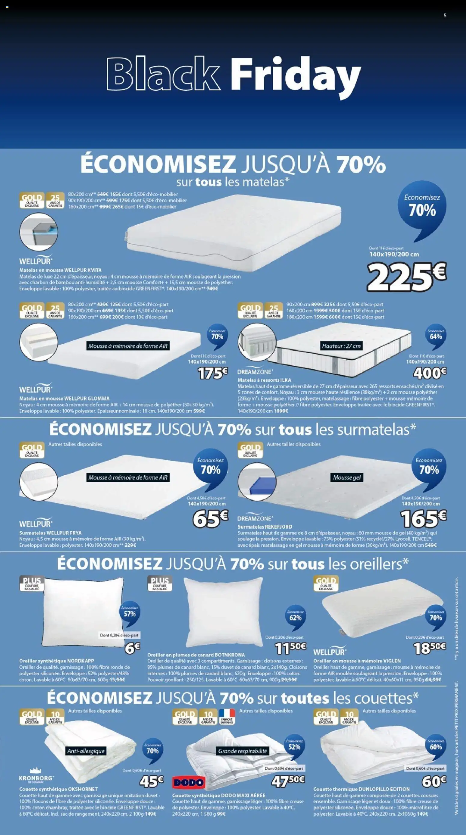 {H1} | Page: 5 | Produits: Sac, Enveloppe, Matelas, Oreiller