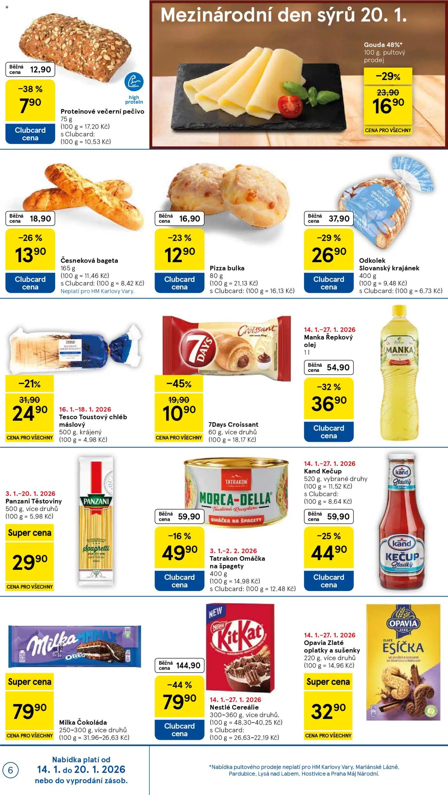 Tesco leták - Hypermarket od 14.01.2026 | Strana: 6 | Produkty: Čokoláda, Řepkový olej, Těstoviny Panzani, Toustový chléb