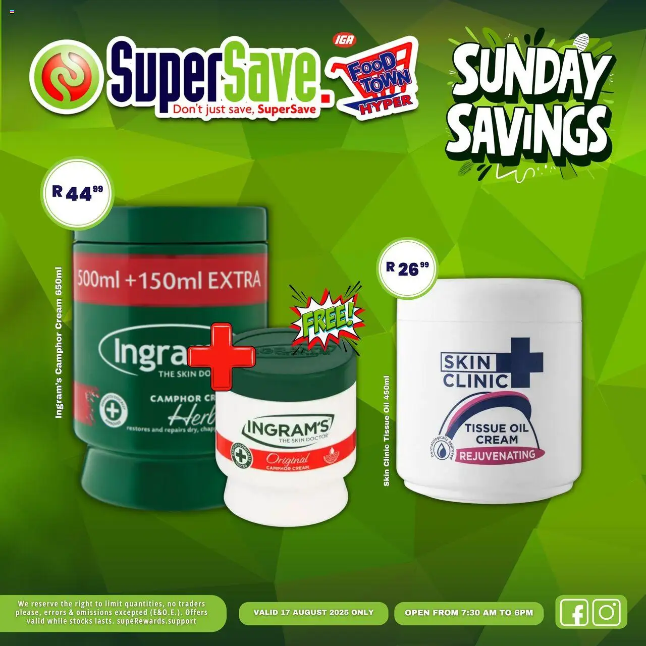 Super Save Sunday Specials │ valid from 17.08.2025 | Page: 23 | Products: Tissue oil, Oil, Cream