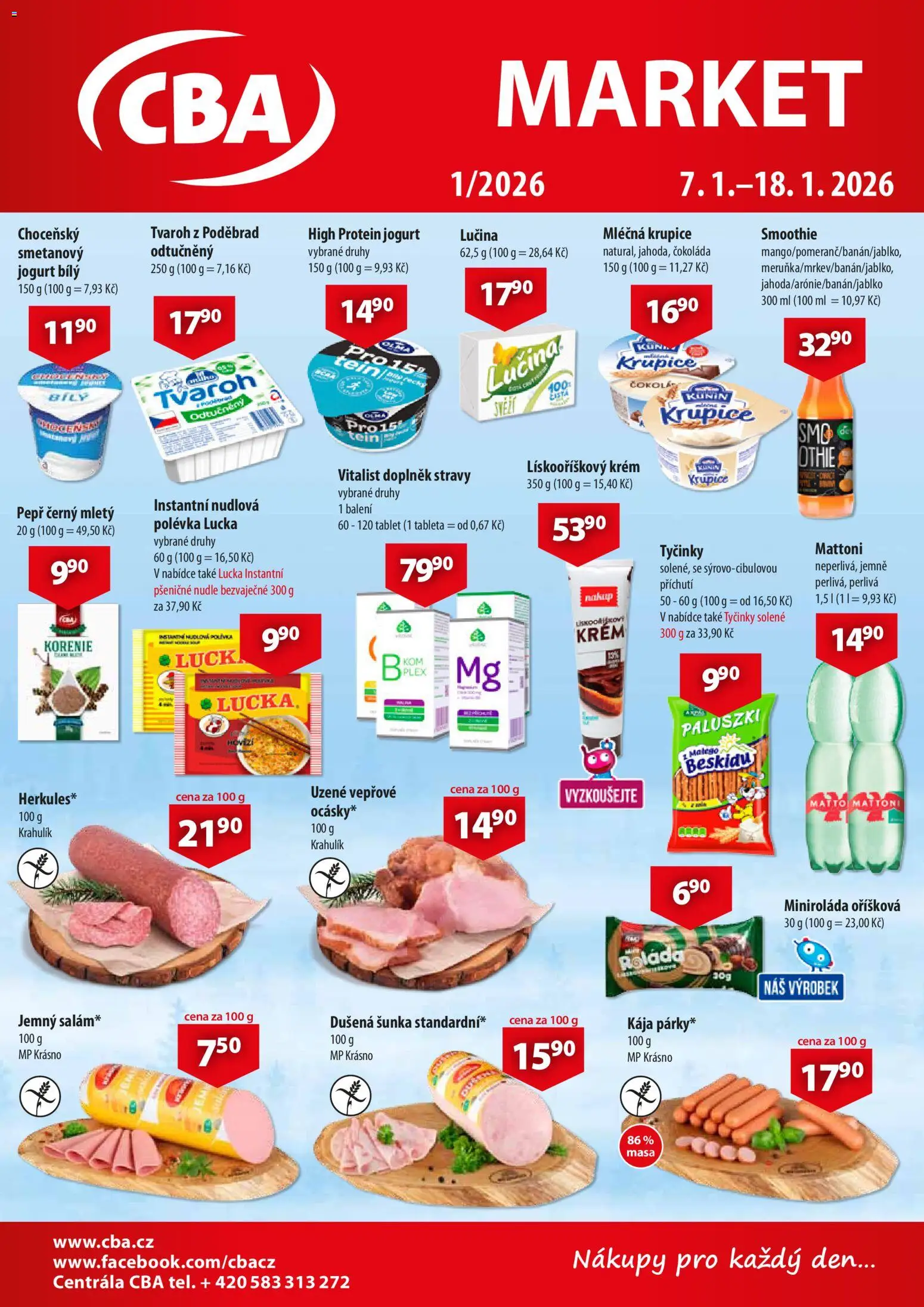 CBA leták - Market od 07.01.2026 | Strana: 1 | Produkty: Jogurt, Krém, Nudle, Protein