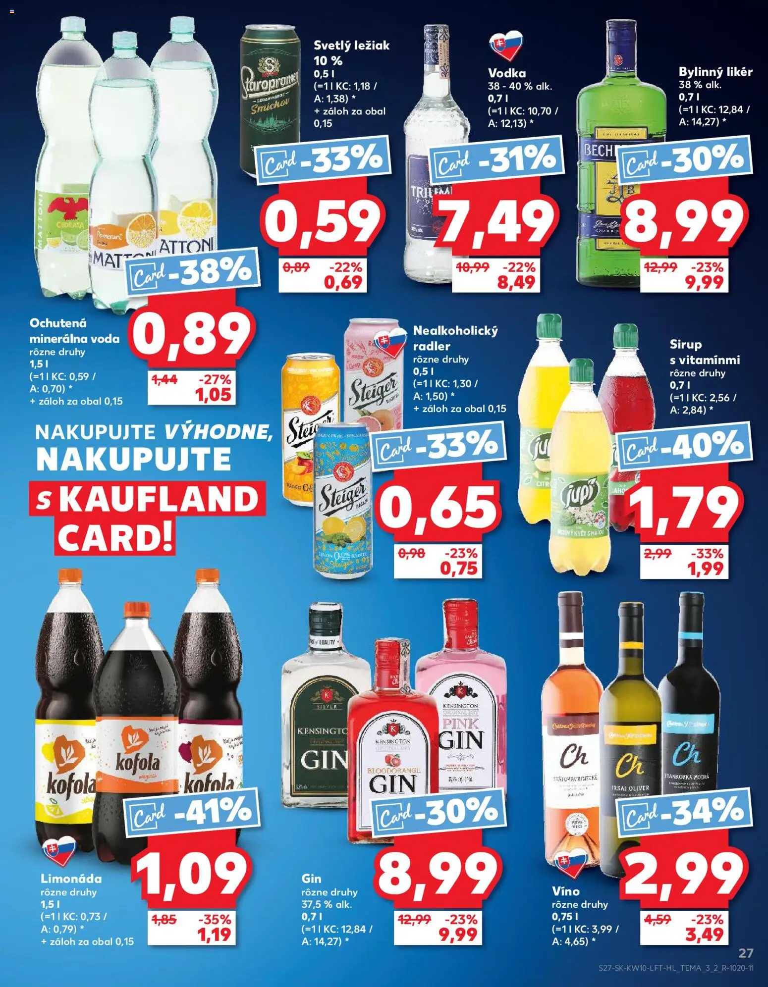 Nové Kaufland akcie – leták je platný od 05.03.2026 | Strana: 27 | Produkty: Becherovka, Staropramen, Gin, Mattoni