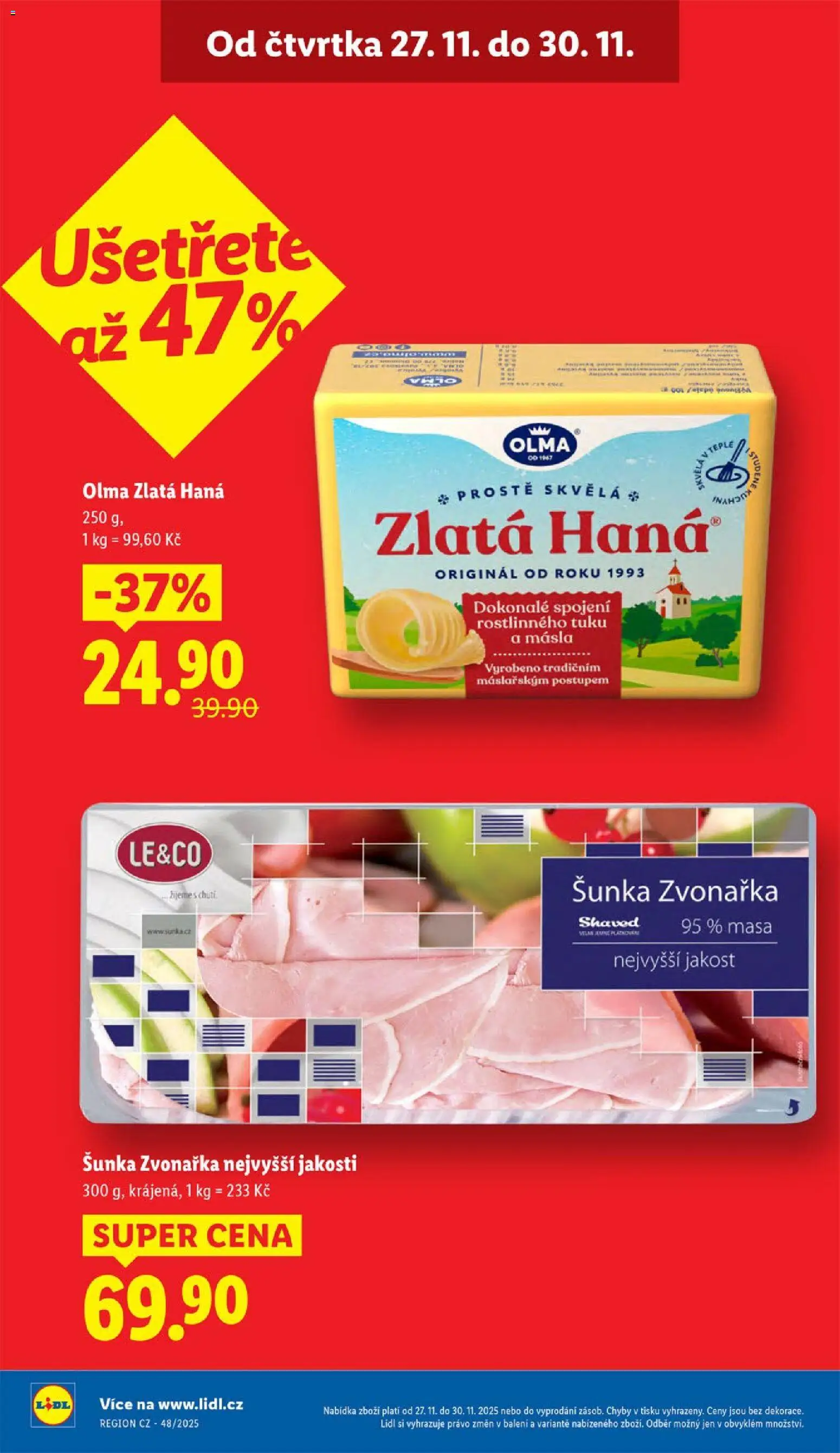 Lidl Black Friday od 27.11.2025 | Strana: 2 | Produkty: Šunka, Zlatá Hana