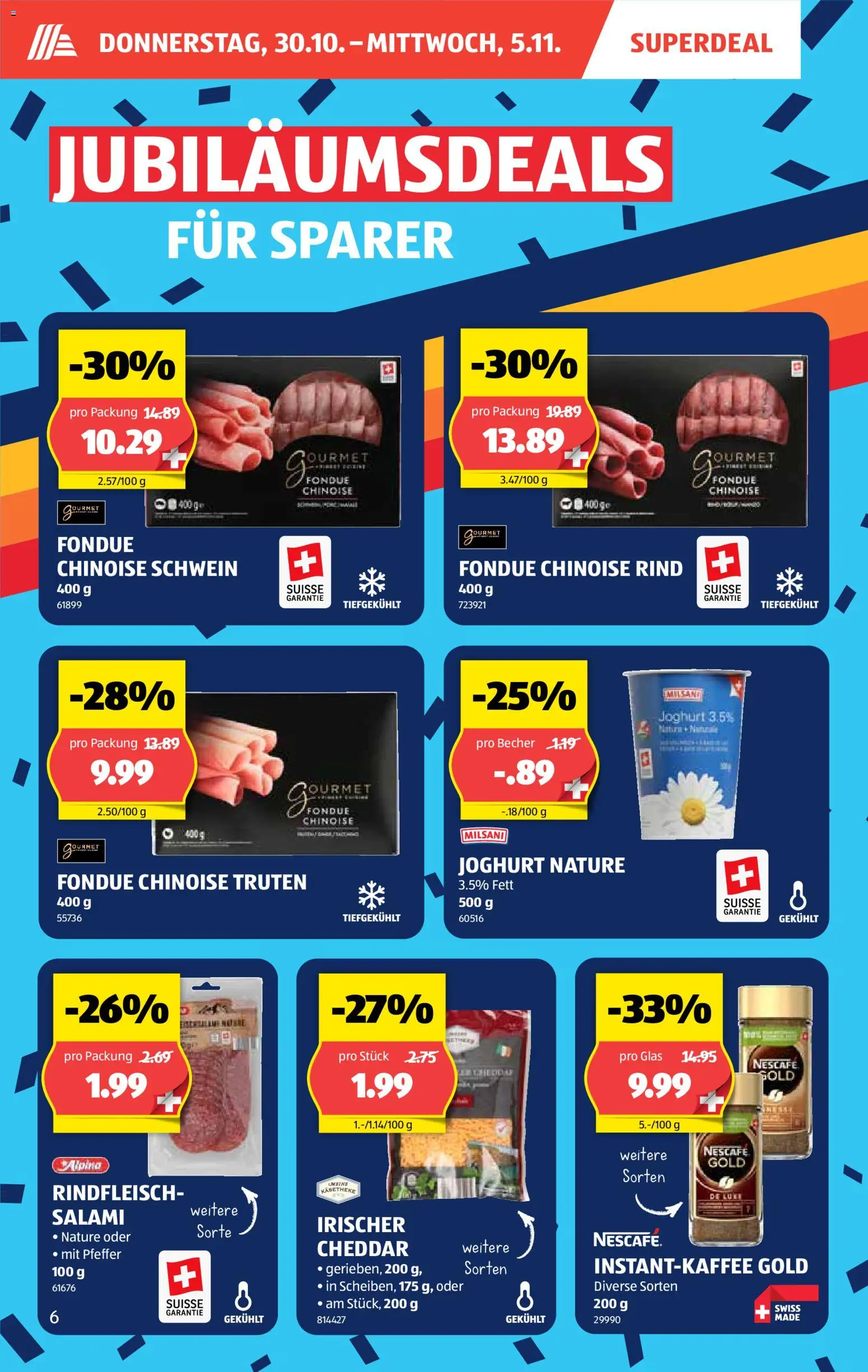 Aldi Aktionen – gültig ab 30.10.2025 | Seite: 7 | Produkte: Joghurt, Salami, Rindfleisch, Fondue