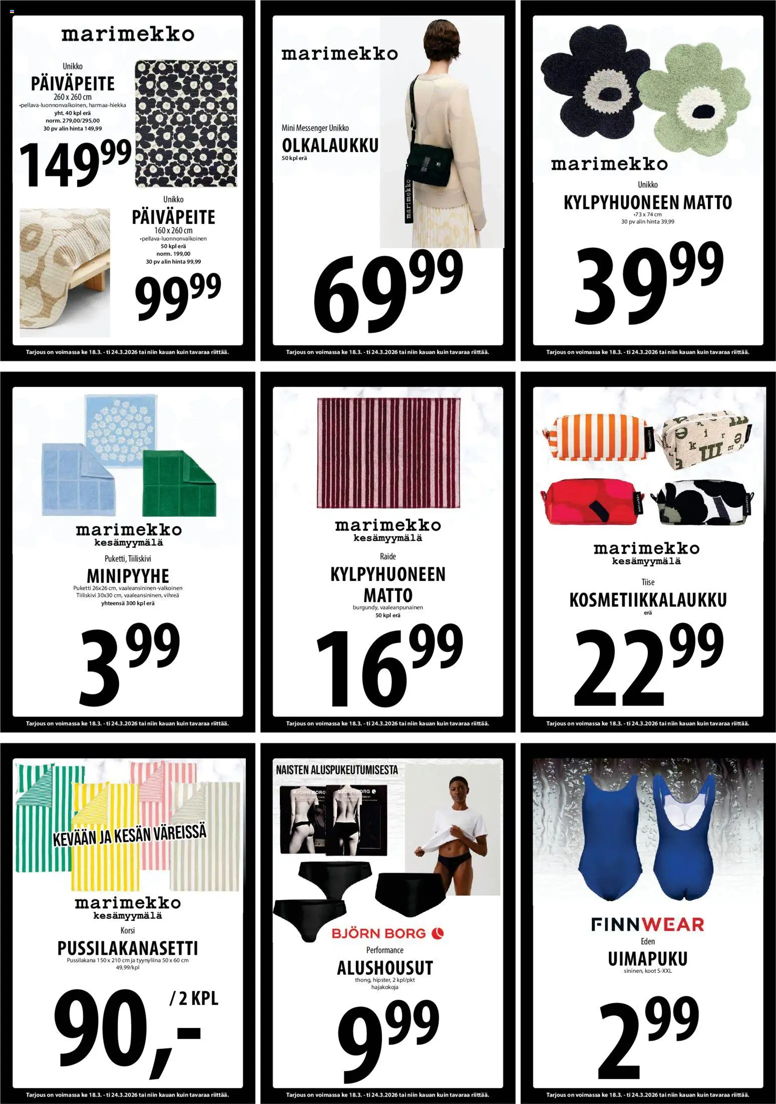 Tuuri tarjoukset – voimassa 18.03.2026 alkaen | Sivu: 9 | Tuotteet: Pussilakanasetti, Matto, Alushousut, Tyynyliina