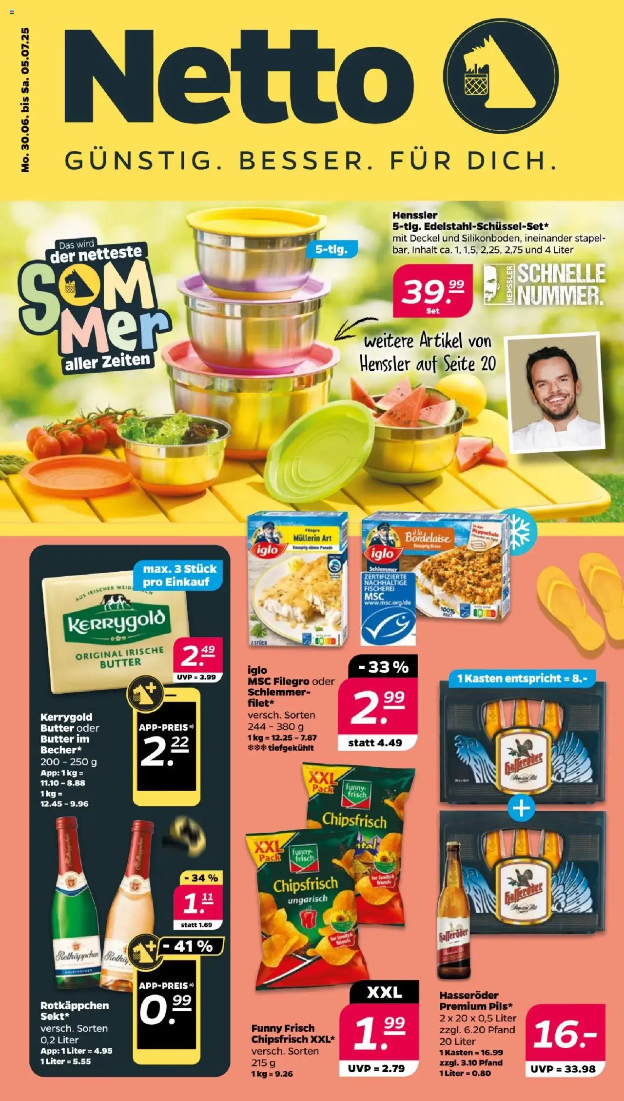 Netto Prospekt 	 - gültig ab dem 30.06.2025 | Seite: 1 | Produkte: Butter, Iglo, Funny frisch, Hasseröder