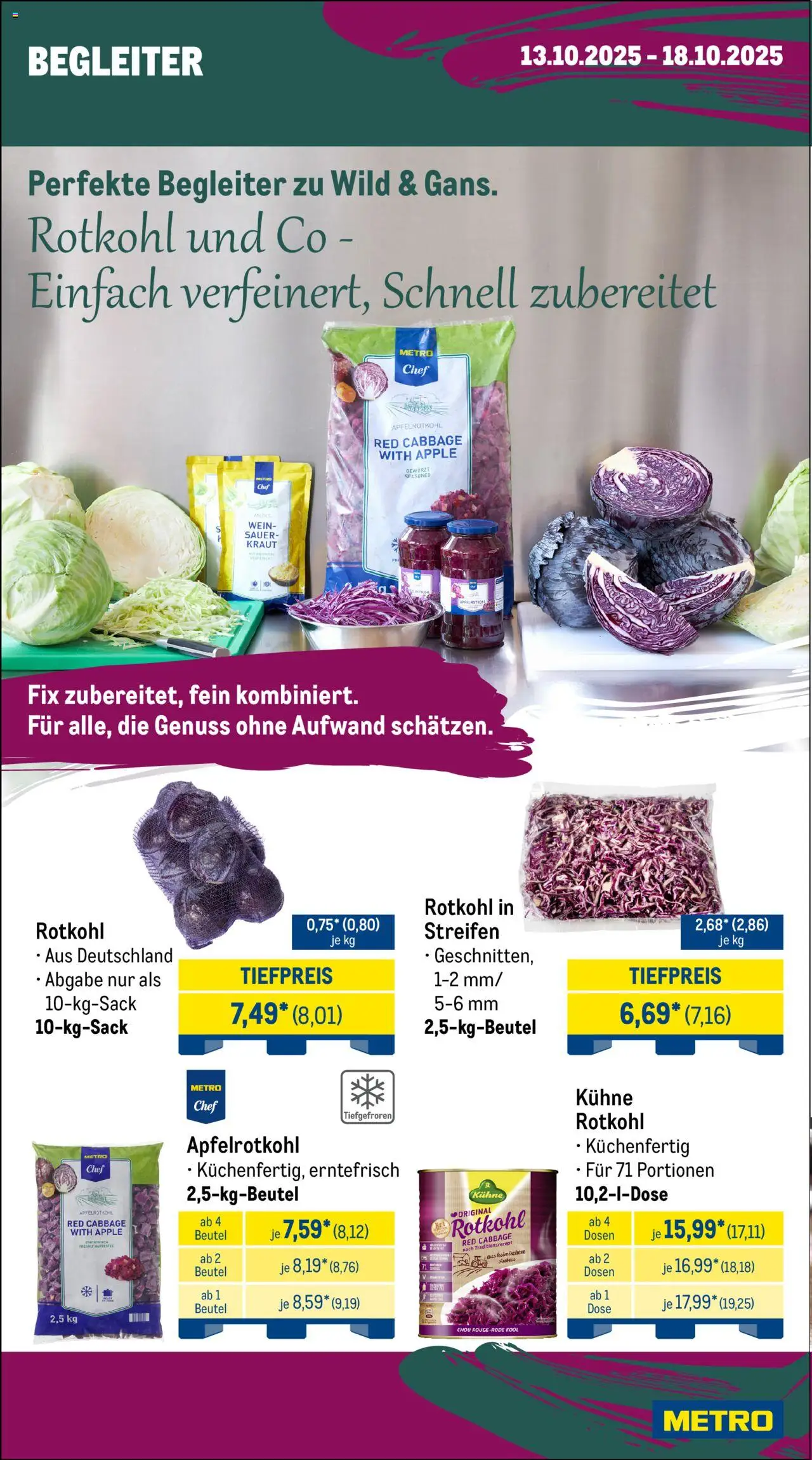 Metro Wochen-Angebote Gastro – gültig ab 13.10.2025 | Seite: 12 | Produkte: Rotkohl, Rouge, Apple, Wein