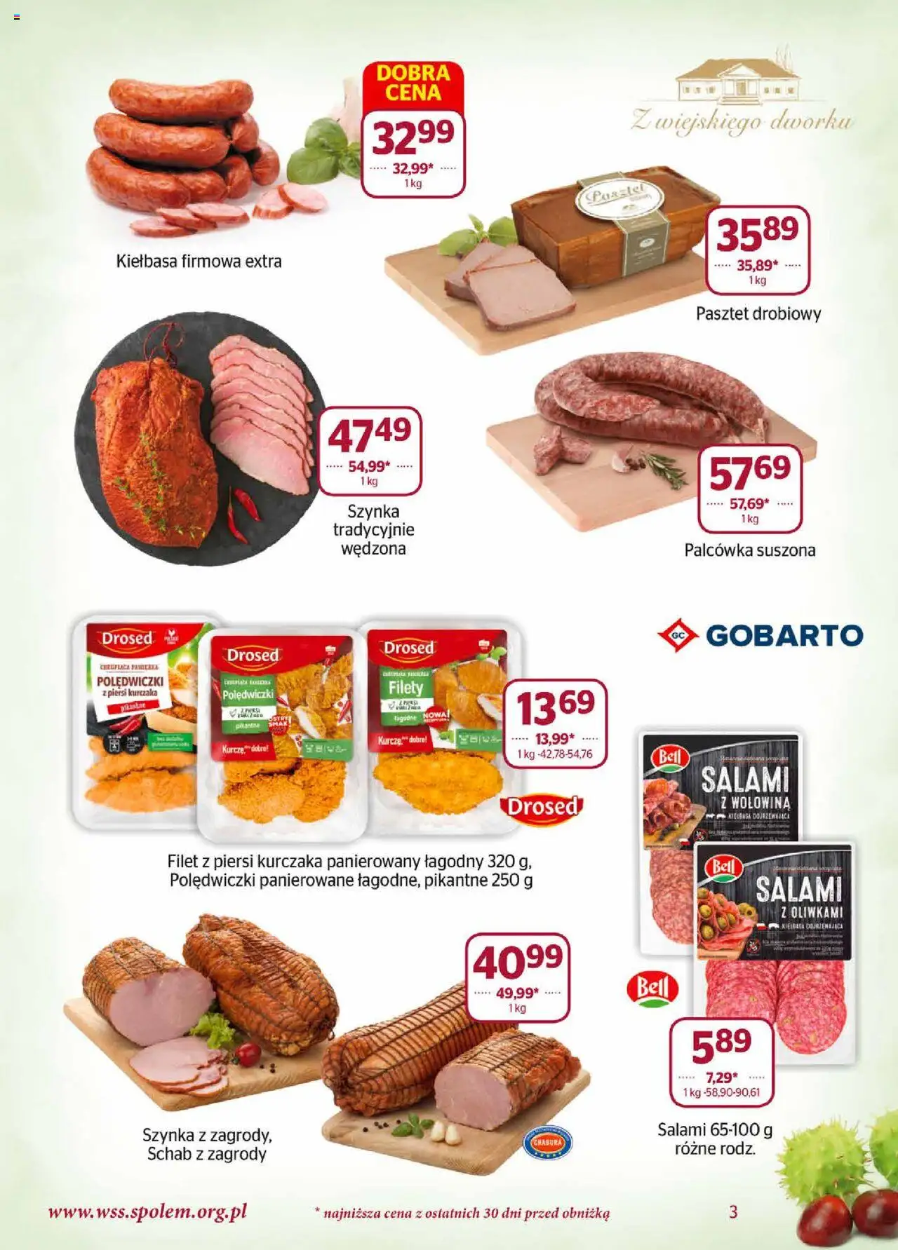 Społem Gazetka od 01.10.2025 | Strona: 3 | Produkty: Kiełbasa, Schab, Piersi, Filet z piersi kurczaka