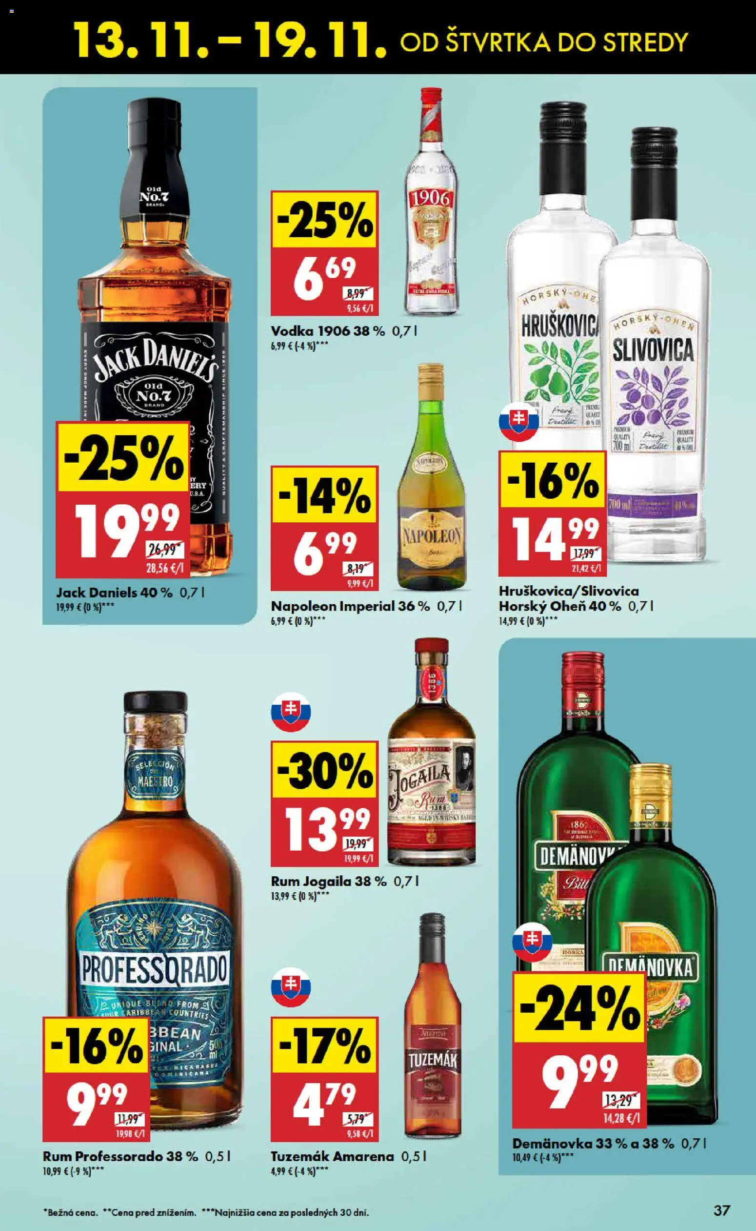 Nové Biedronka akcie – leták je platný od 13.11.2025 | Strana: 37 | Produkty: Slivovica, Vodka, Rum, Jack Daniel's
