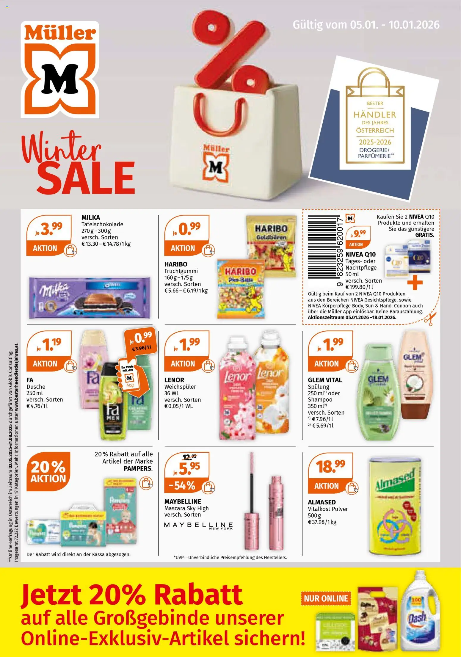 Müller Flugblatt gültig ab 05.01.2026 | Seite: 1 | Produkte: Dusche, Shampoo, Spülung, Weichspüler