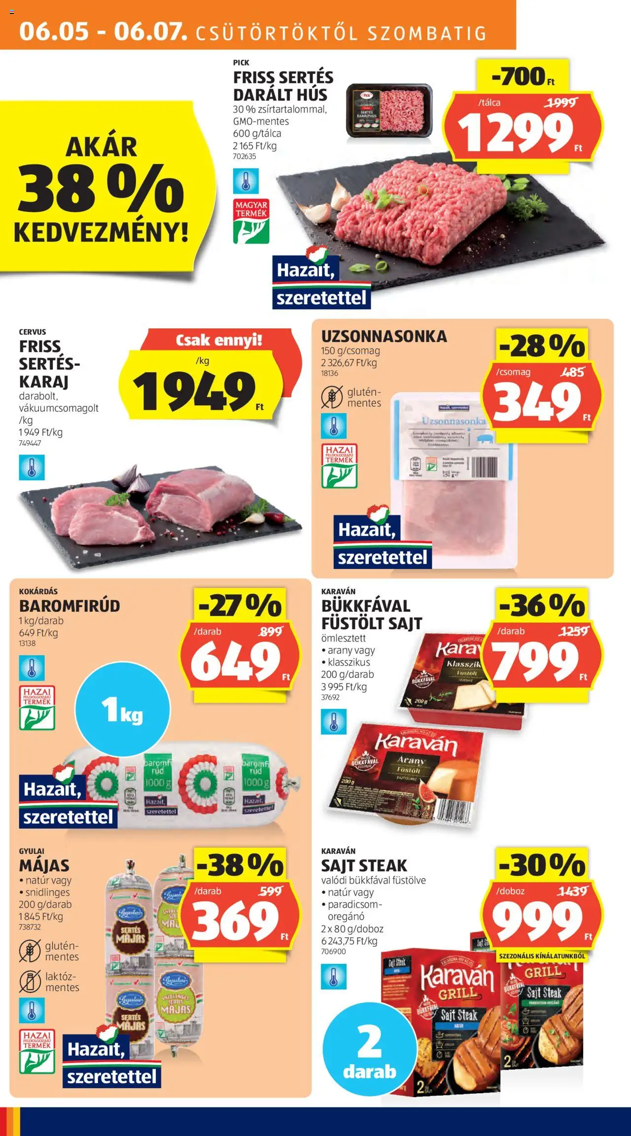 Aldi akciós ujság - amely érvényes a következő dátumtól: 05.06.2025 | Oldal: 10 | Termékek: Hús, Pick, Sajt, Paradicsom