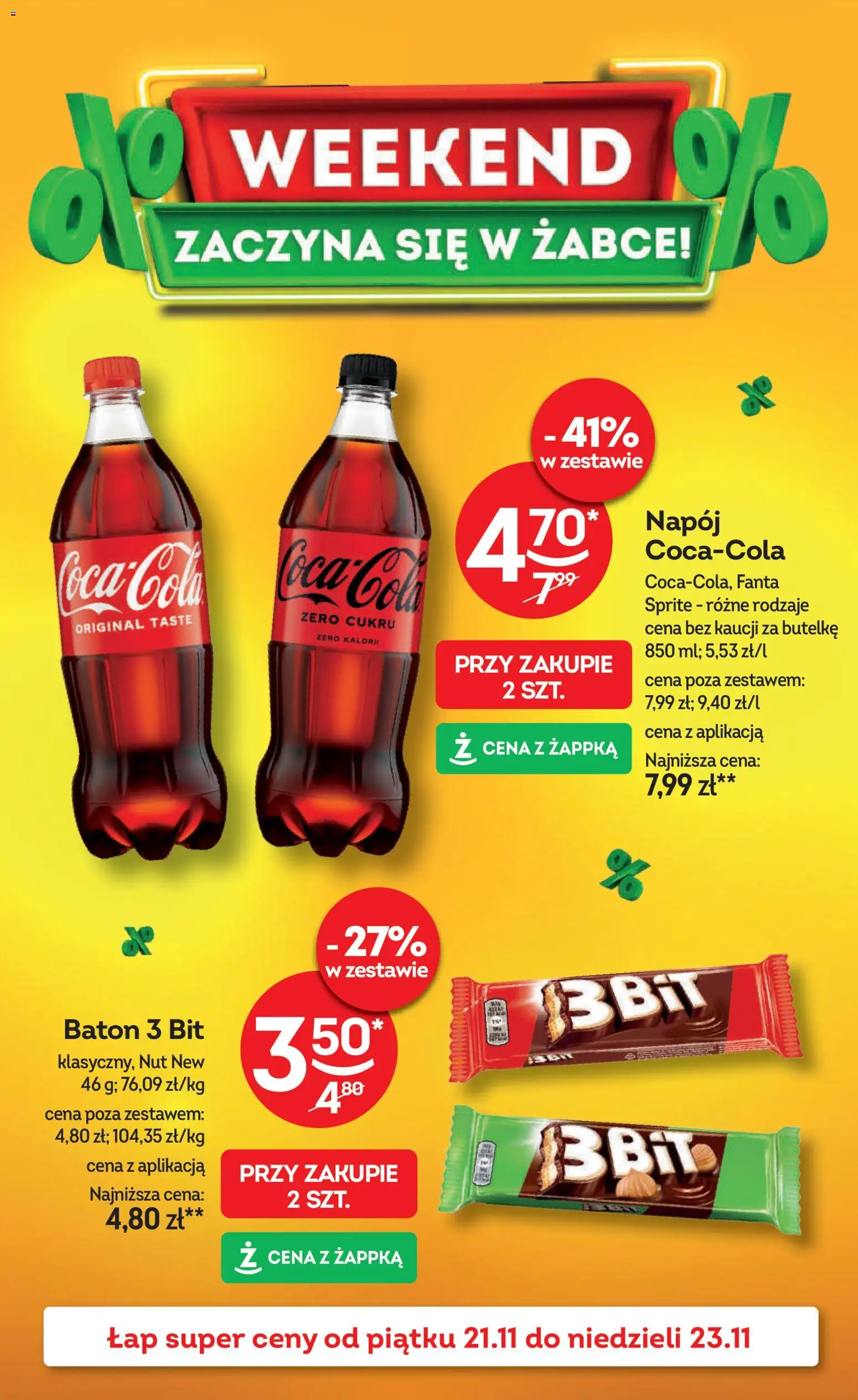 Żabka Gazetka - Weekendowe promocje od 21.11.2025 | Strona: 1 | Produkty: Sprite, Baton