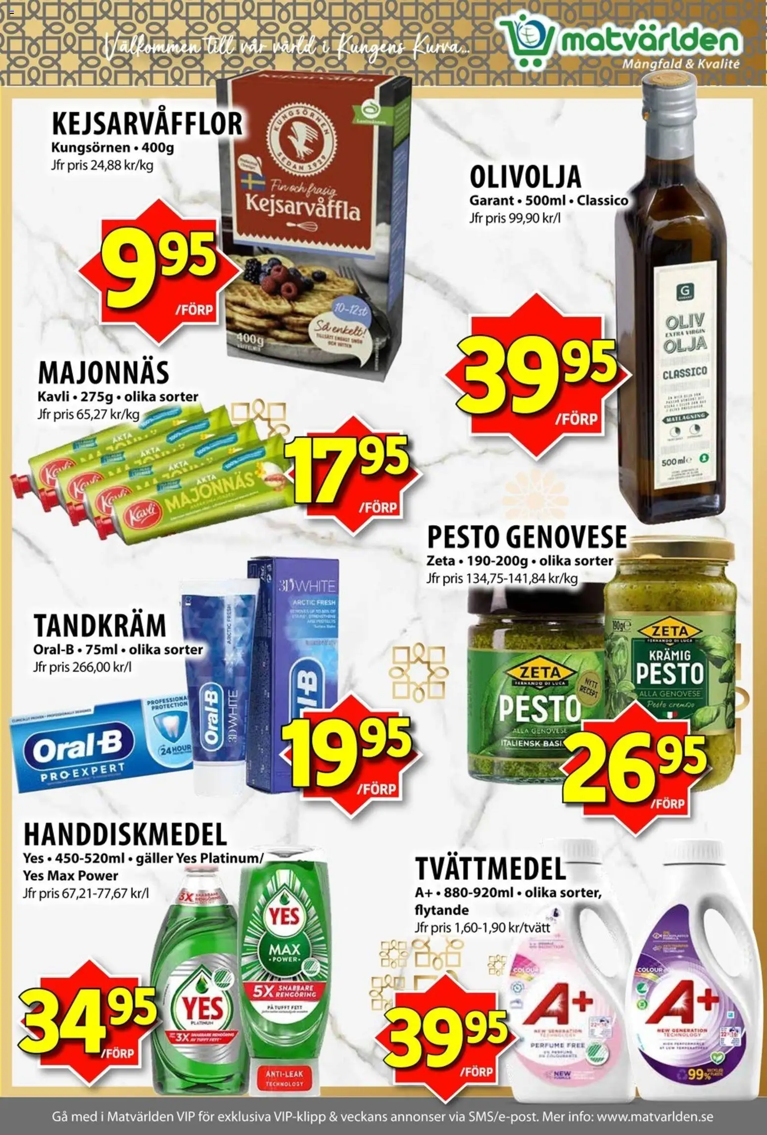 Matvärlden reklamblad aktuell från 23.03.2026 | Sida: 7 | Produkter: Tandkräm, Handdiskmedel, Olivolja, Pesto