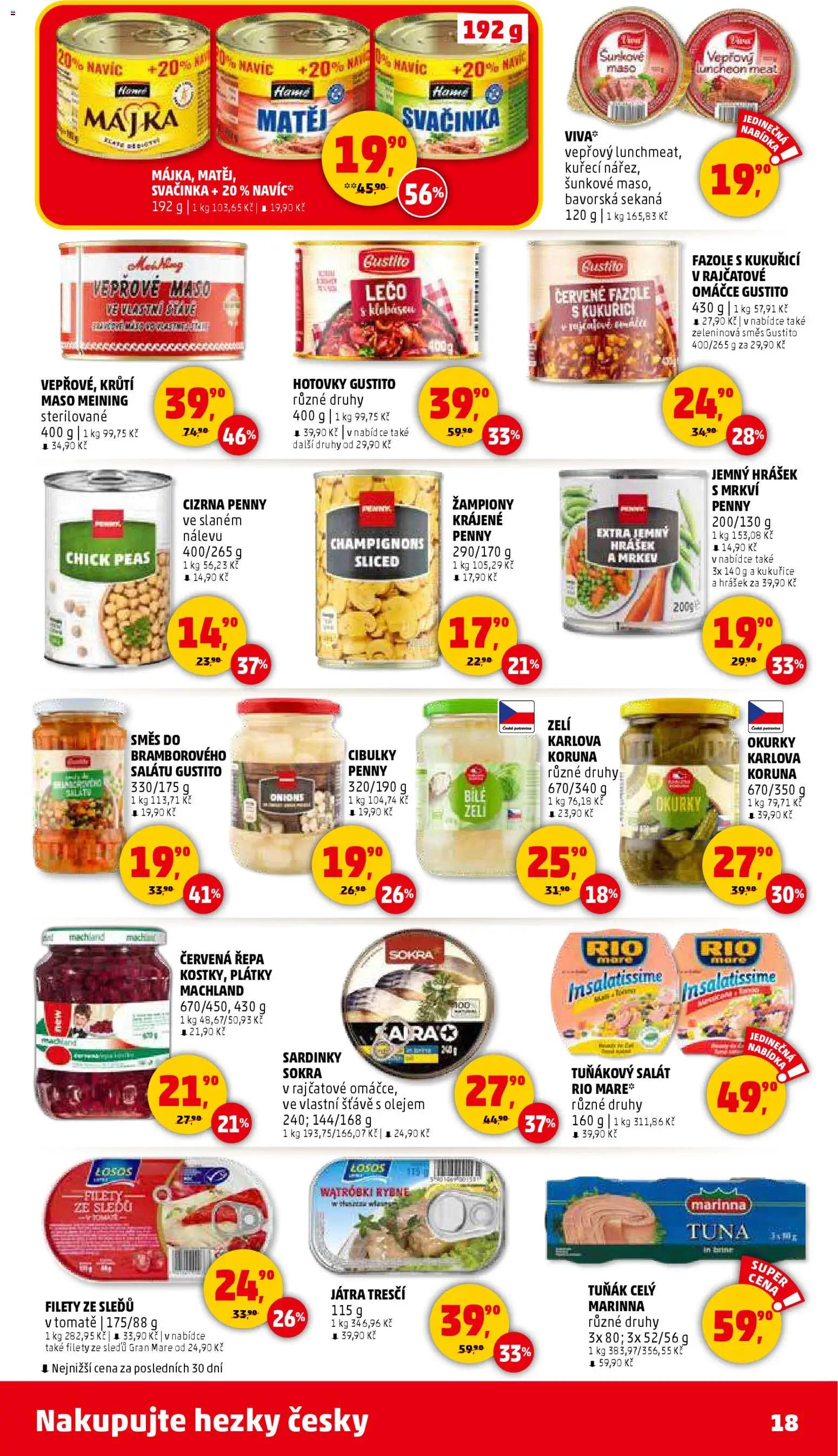 Penny Market leták - Čtvrtečník od 15.01.2026 | Strana: 18 | Produkty: Hotovky, Sardinky, Fazole, Krůtí maso
