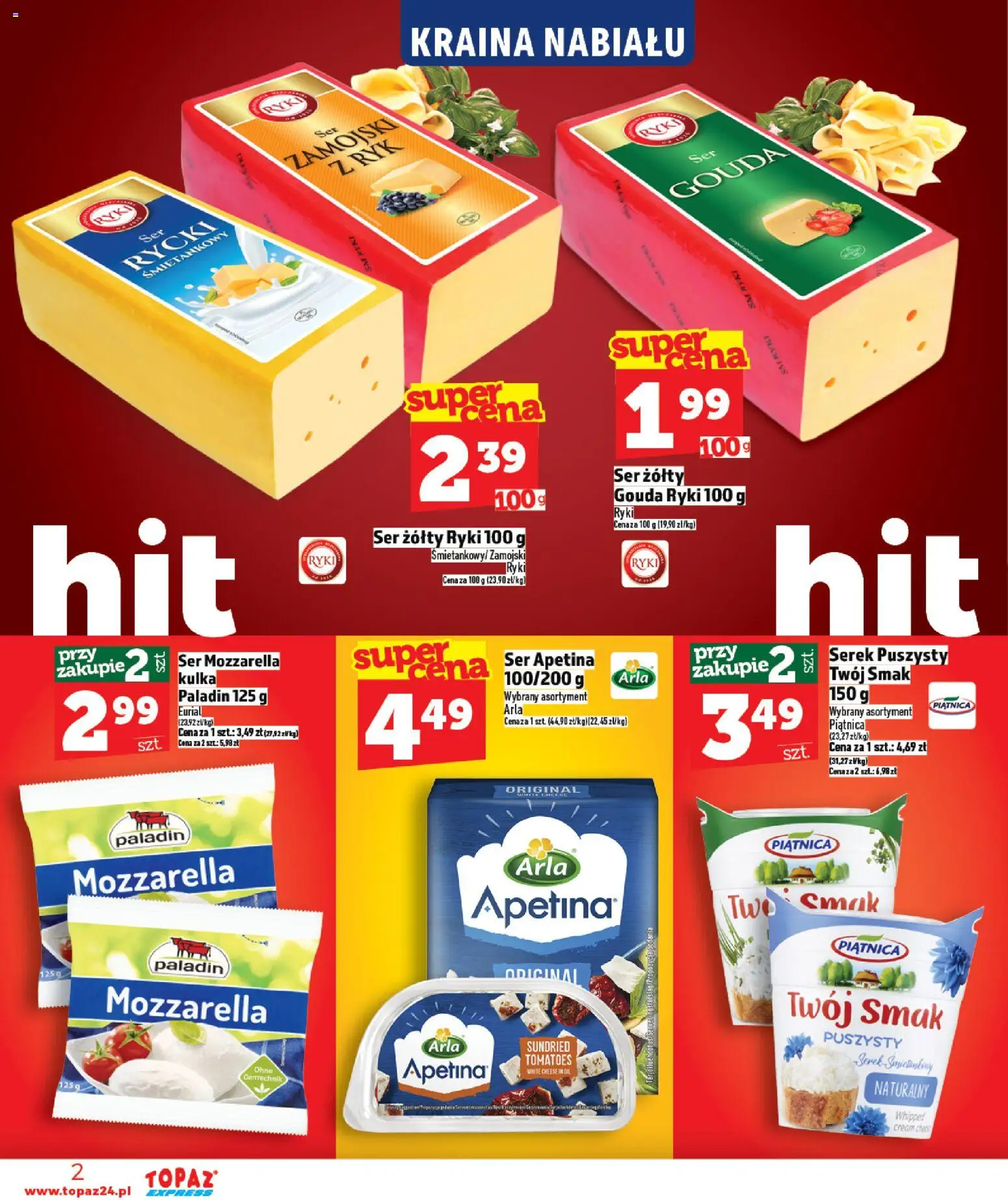 Topaz Gazetka - Express od 26.02.2026 | Strona: 2 | Produkty: Ser żółty, Serek, Ser, Mozzarella