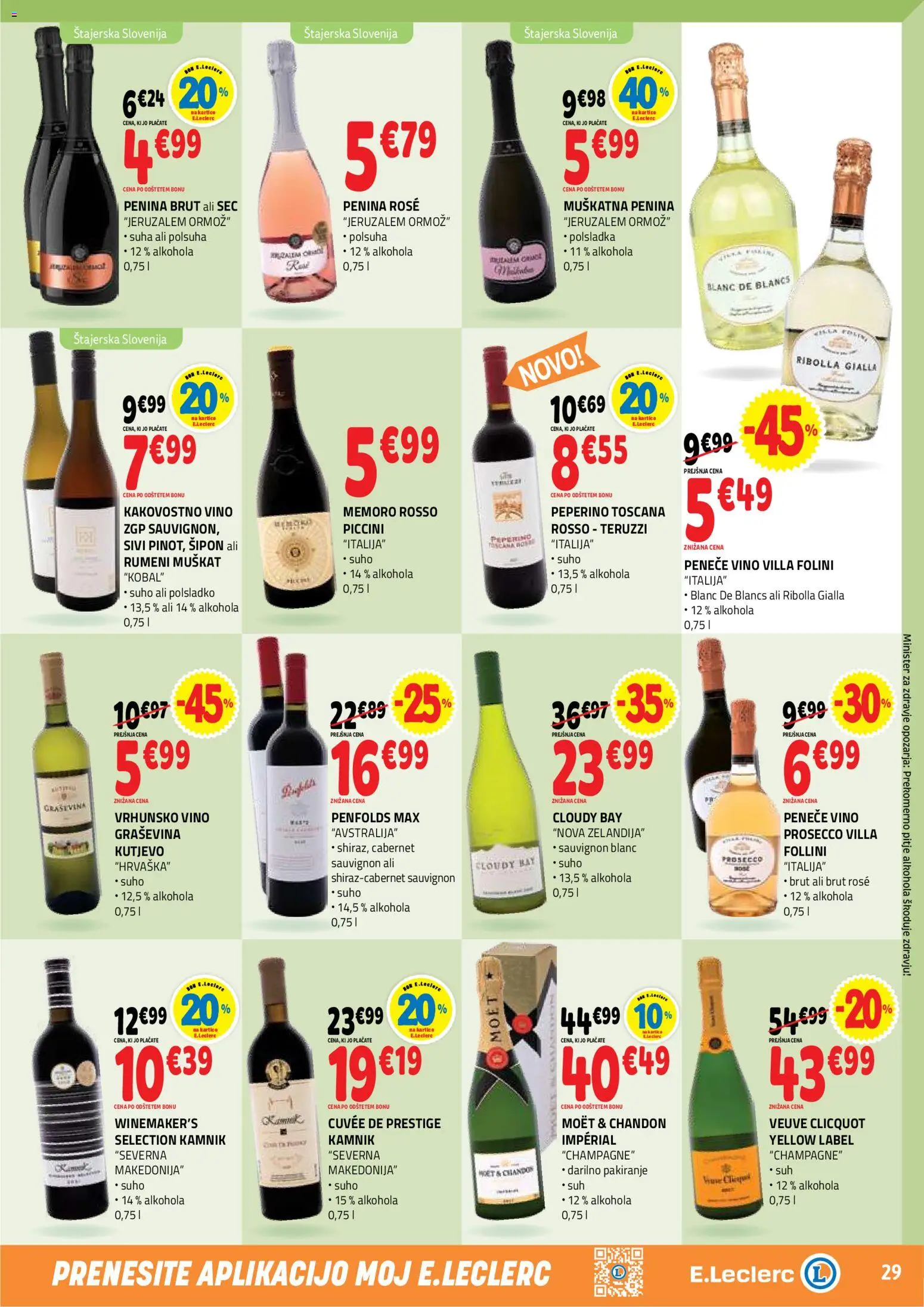 Novi E.leclerc katalog ponudbe – veljaven od 22.04.2026 | Stran: 29 | Izdelki: Penina, Vino