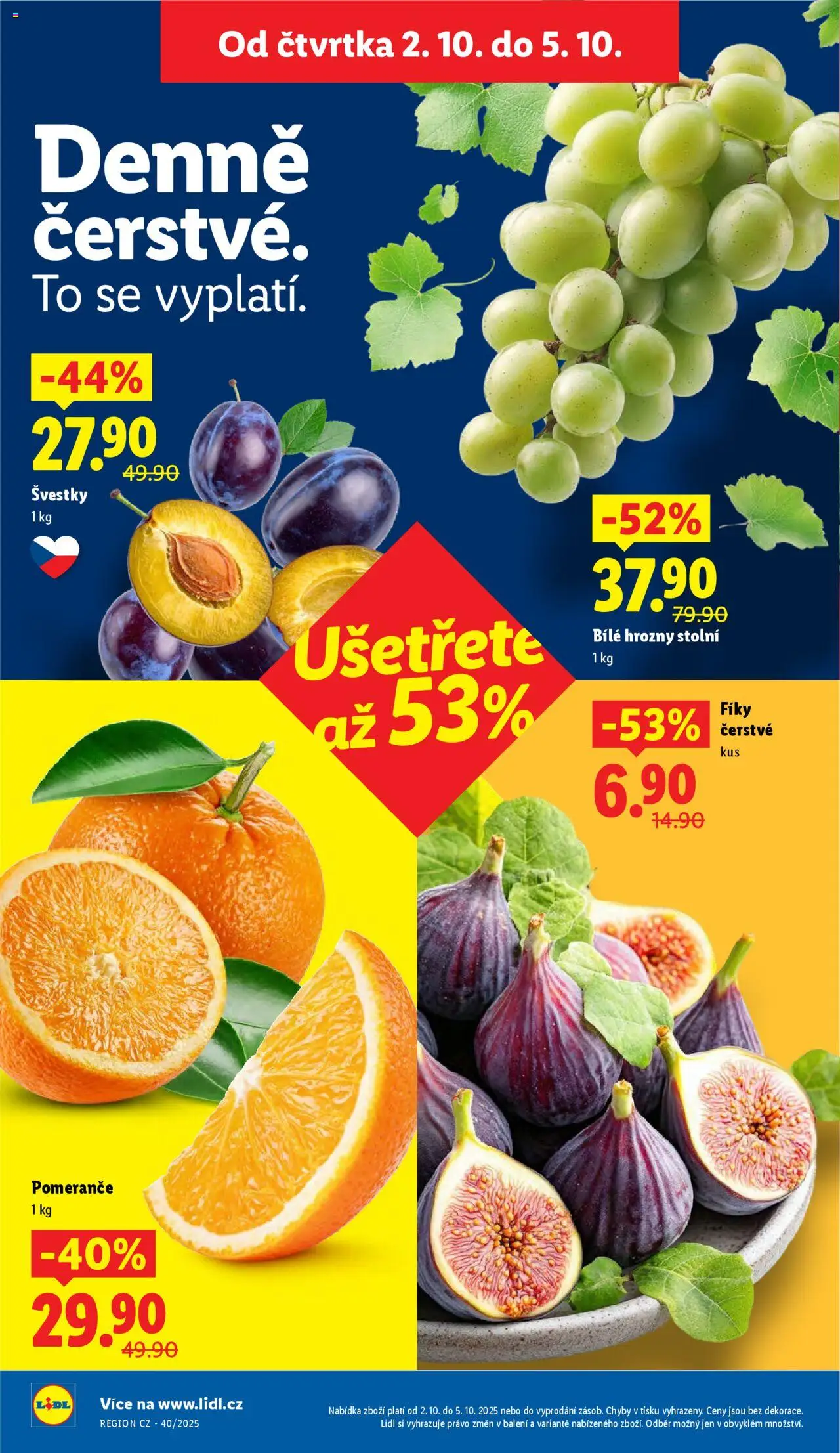 Lidl leták od 02.10.2025 | Strana: 12 | Produkty: Švestky, Pomeranče, Bílé hrozny, Hrozny