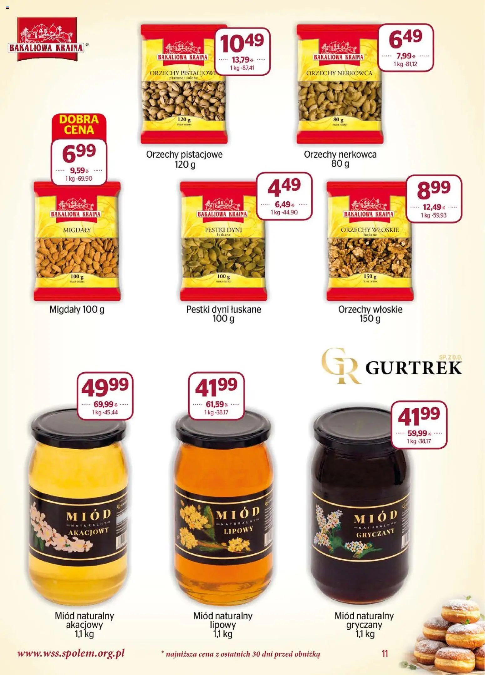 Społem Gazetka od 01.02.2026 | Strona: 11 | Produkty: Miód, Orzechy włoskie, Pestki dyni, Orzechy