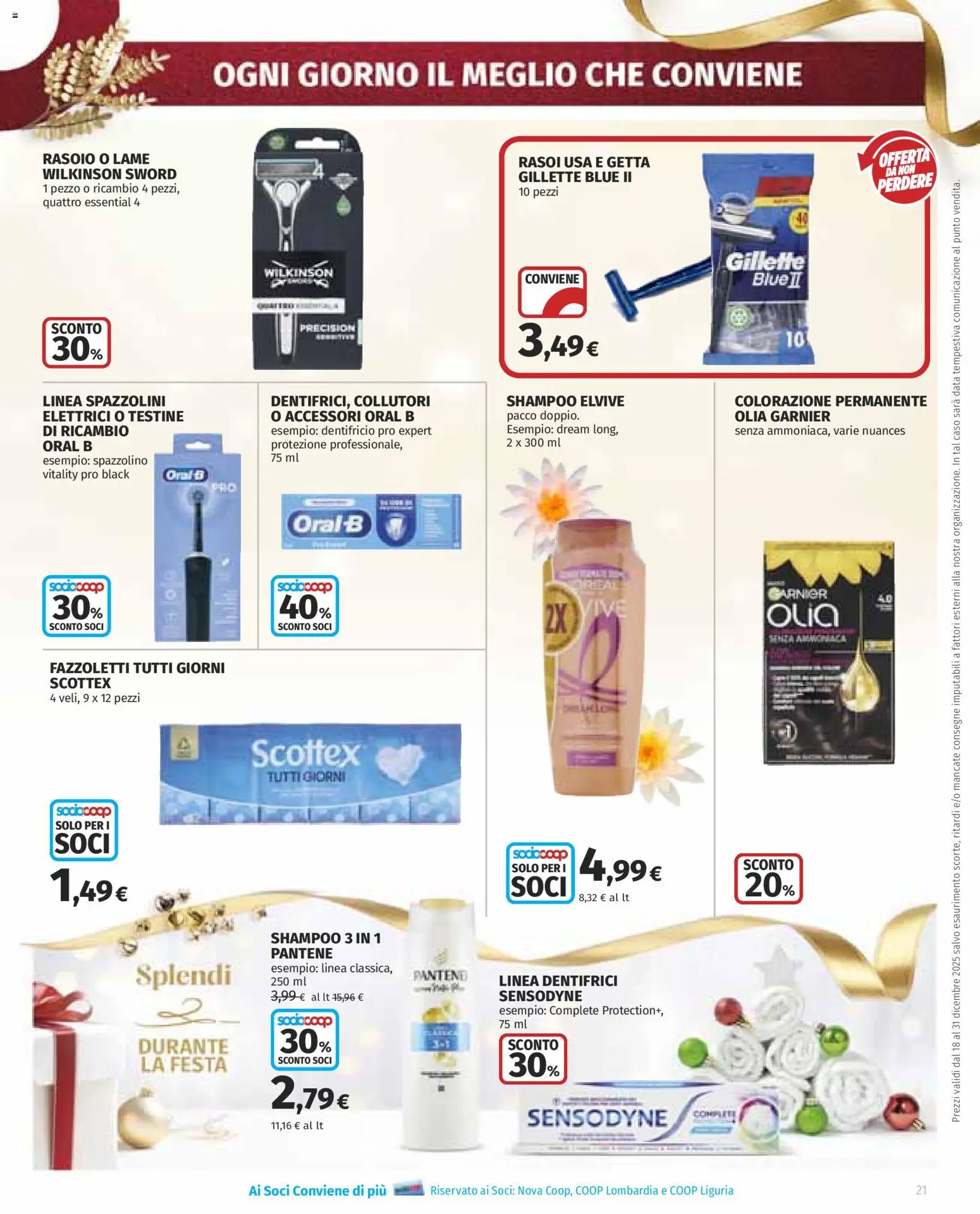 Volantino COOP del 18.12.2025 | Pagina: 21 | Prodotti: Shampoo, Rasoio, Dentifricio, Spazzolino