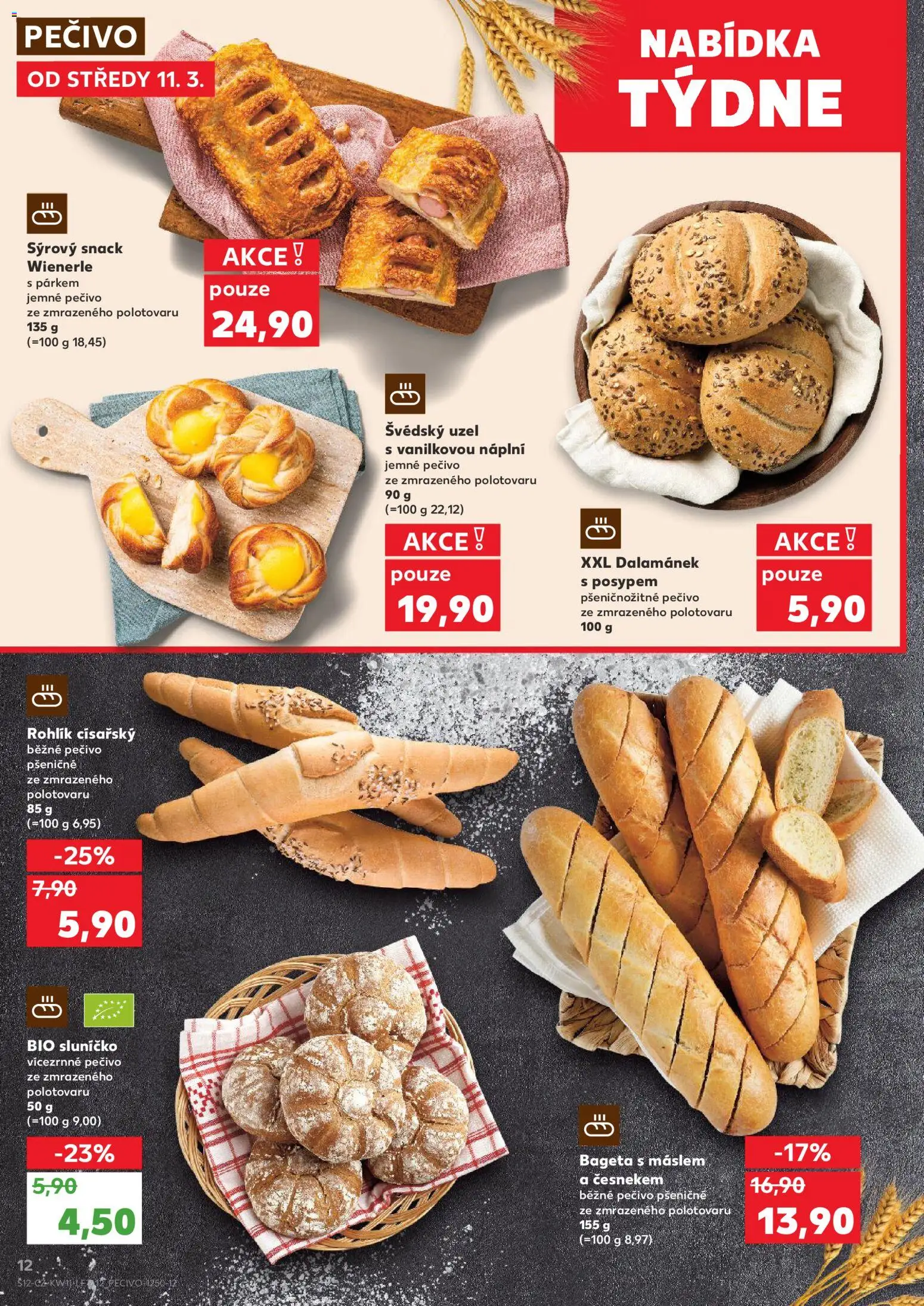 Kaufland leták od 11.03.2026 | Strana: 12 | Produkty: Rohlík, Pečivo, Bageta, Dalamánek