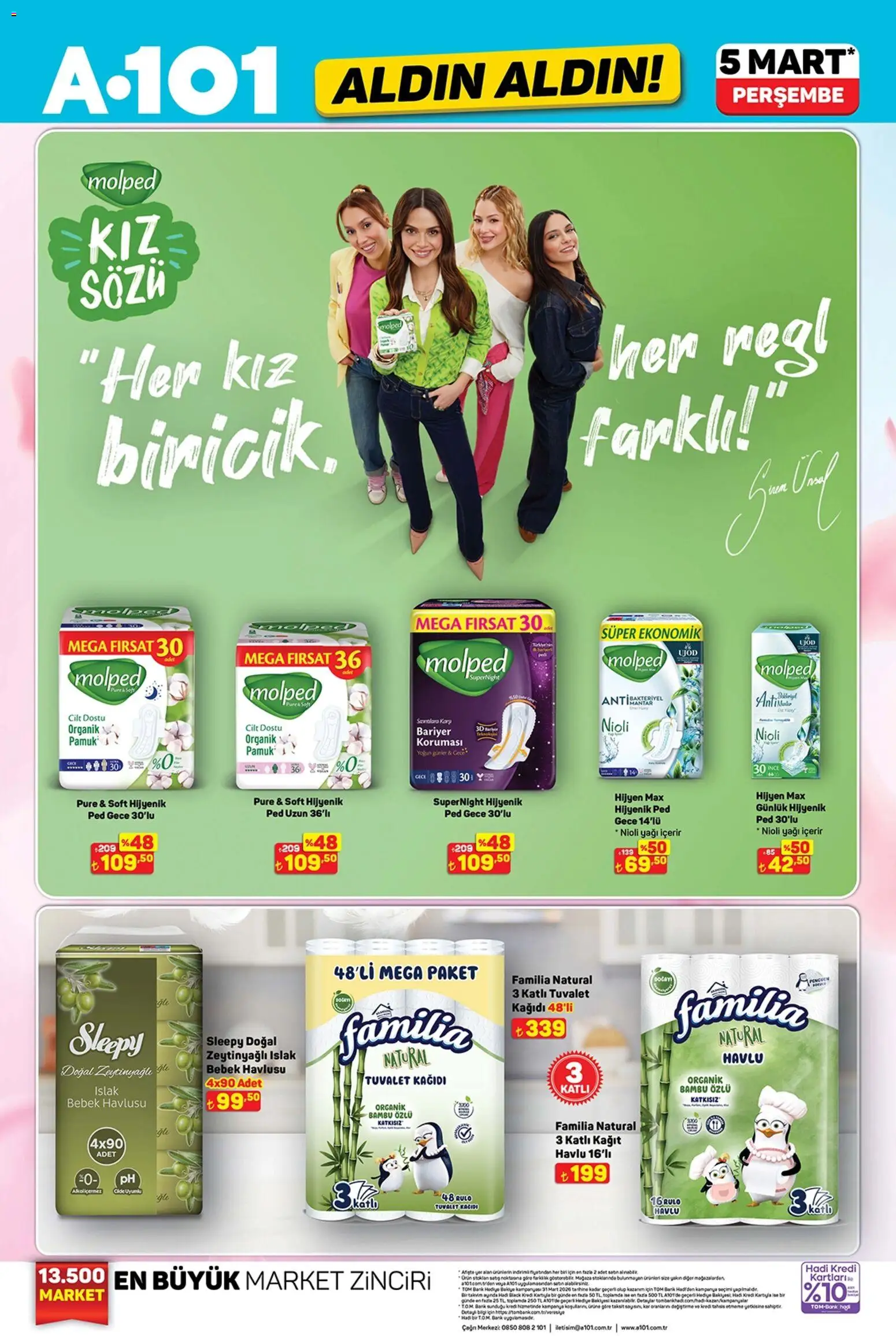 A101 Katalog - Aldın Aldın - 05.03.2026 tarihinden itibaren geçerlidir | Sayfa: 3 | Ürünler: Hijyenik ped, Tuvalet, Tuvalet kağıdı, Mantar