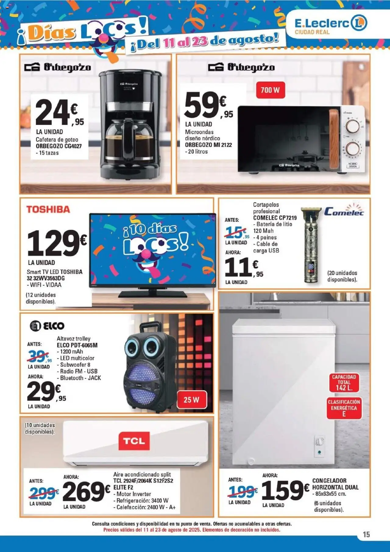 E.Leclerc folleto │ válido desde el 11.08.2025 | Página: 15 | Productos: Cable, USB, Aire acondicionado, Cafetera