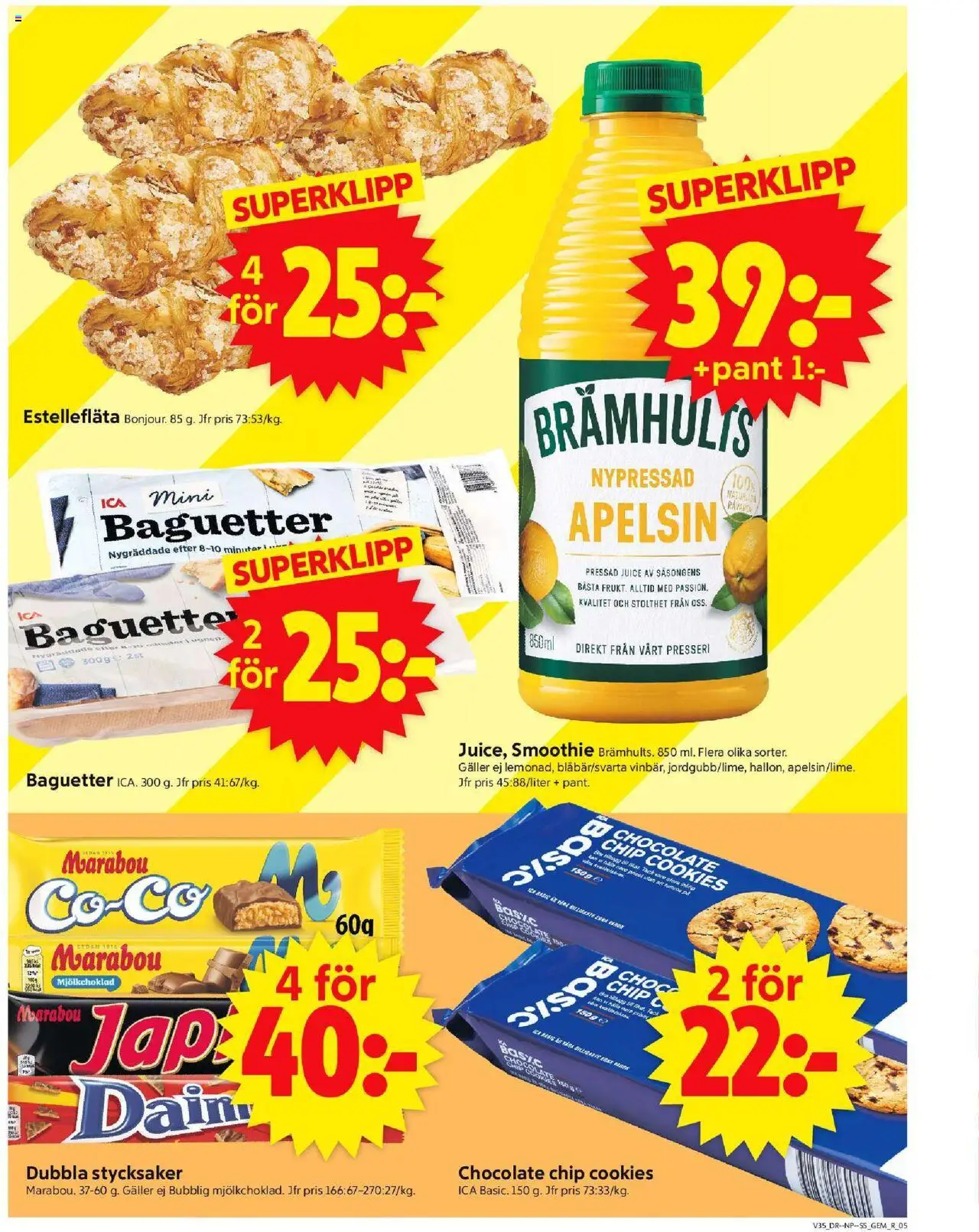 ICA Supermarket reklamblad aktuell från 25.08.2025 | Sida: 5 | Produkter: Baguette, Galler, Juice, Apelsin