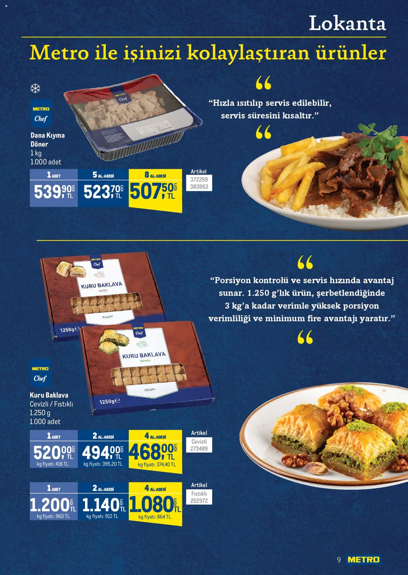Metro - Lokantalar - 19.11.2025 tarihinden itibaren geçerlidir | Sayfa: 9 | Ürünler: Döner, Kıyma