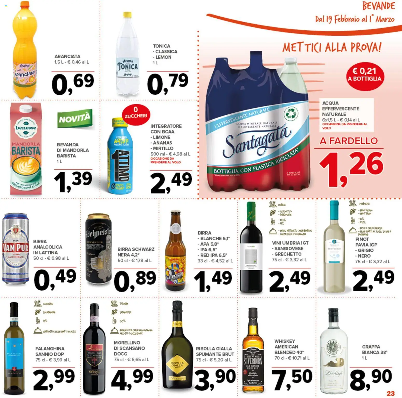 Volantino Todis del 19.02.2026 | Pagina: 23 | Prodotti: Acqua, Limone, Bottiglia, Grappa
