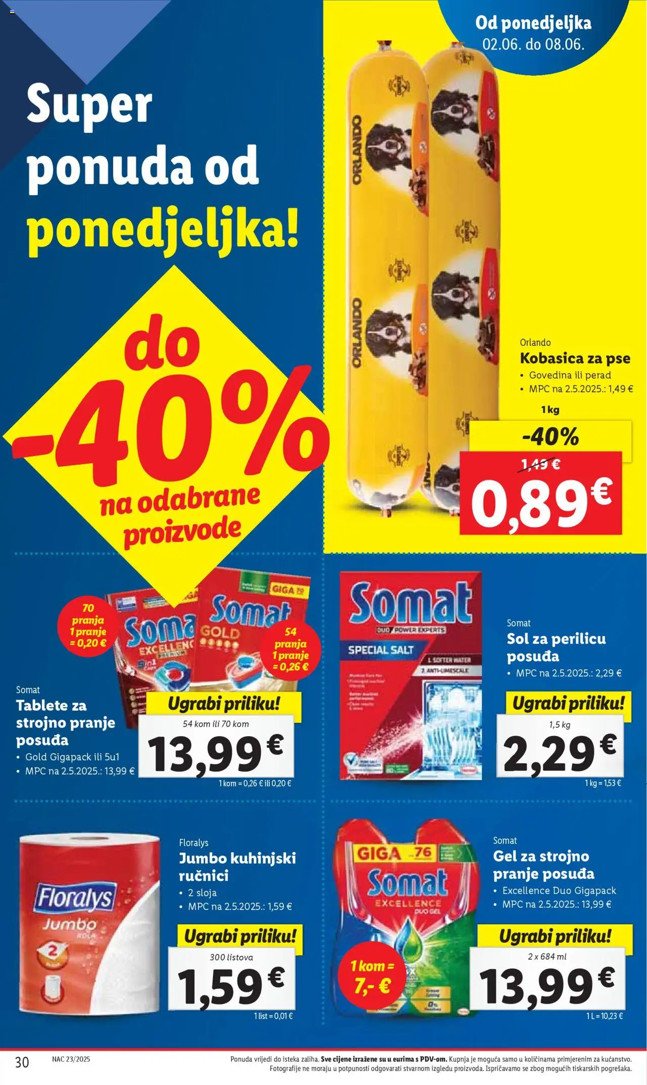 Lidl katalog | vrijedi od 02.06.2025 | Stranica: 30 | Proizvodi: Sol za perilicu posuđa, Sol, Kobasica, Somat