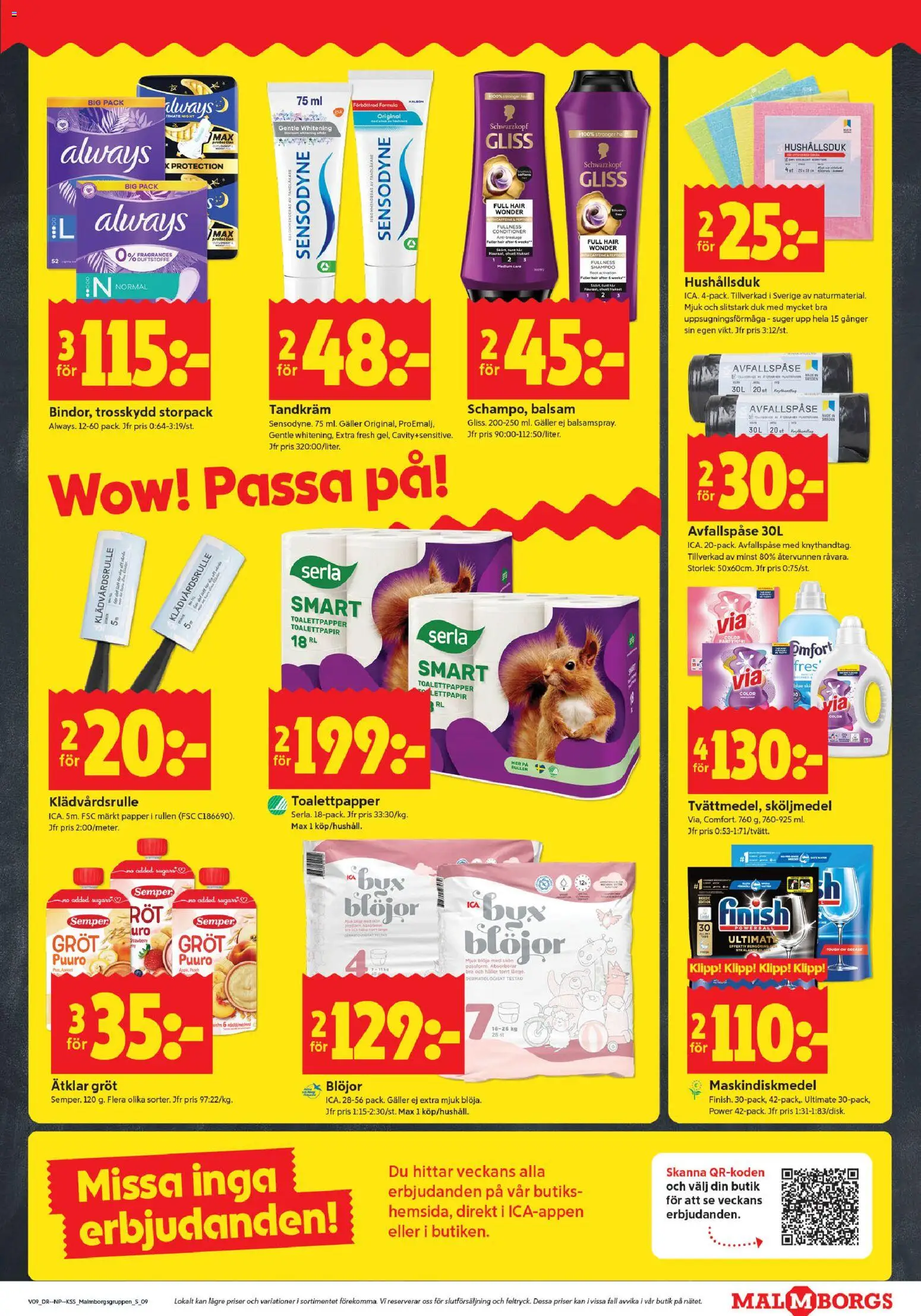 ICA Kvantum reklamblad aktuell från 23.02.2026 | Sida: 9 | Produkter: Tandkräm, Sköljmedel, Papper, Blöjor