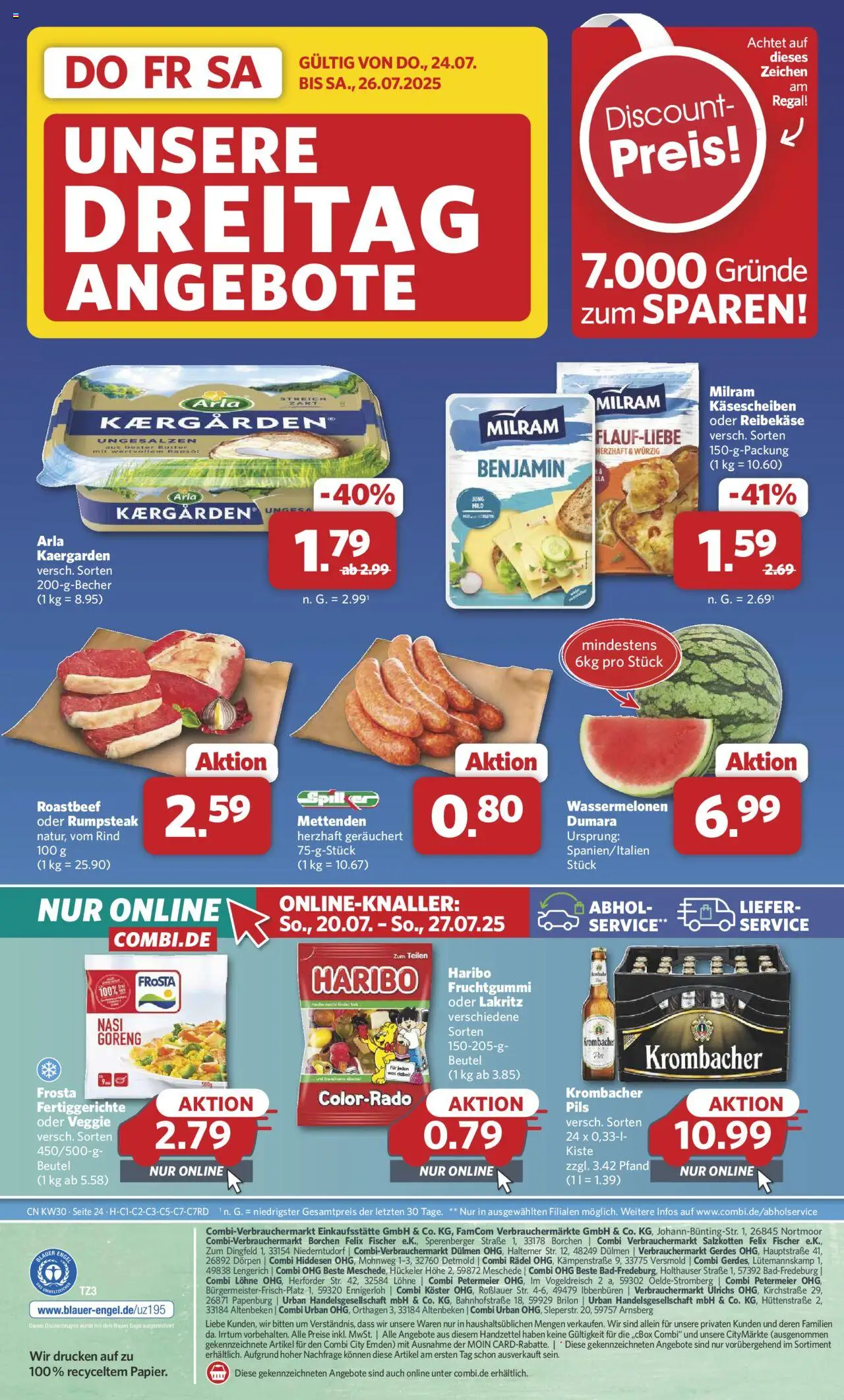 Combi Prospekt 	 - gültig ab dem 21.07.2025 | Seite: 30 | Produkte: Roastbeef, Fertiggerichte, Krombacher, Reibekase