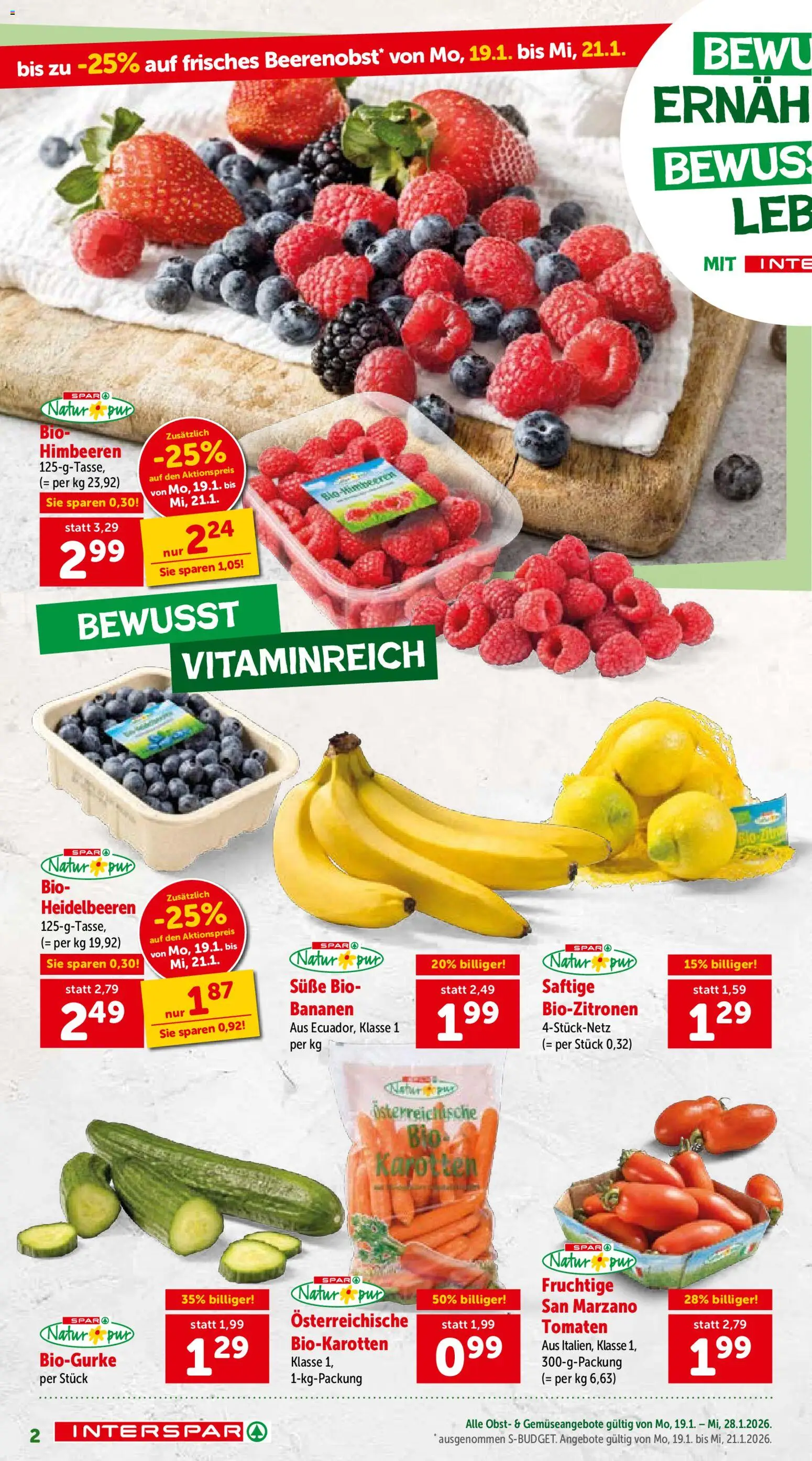 Interspar Bewusst Geniessen - Österreich  gültig ab 15.01.2026 | Seite: 2 | Produkte: Obst, Tomaten, Bananen