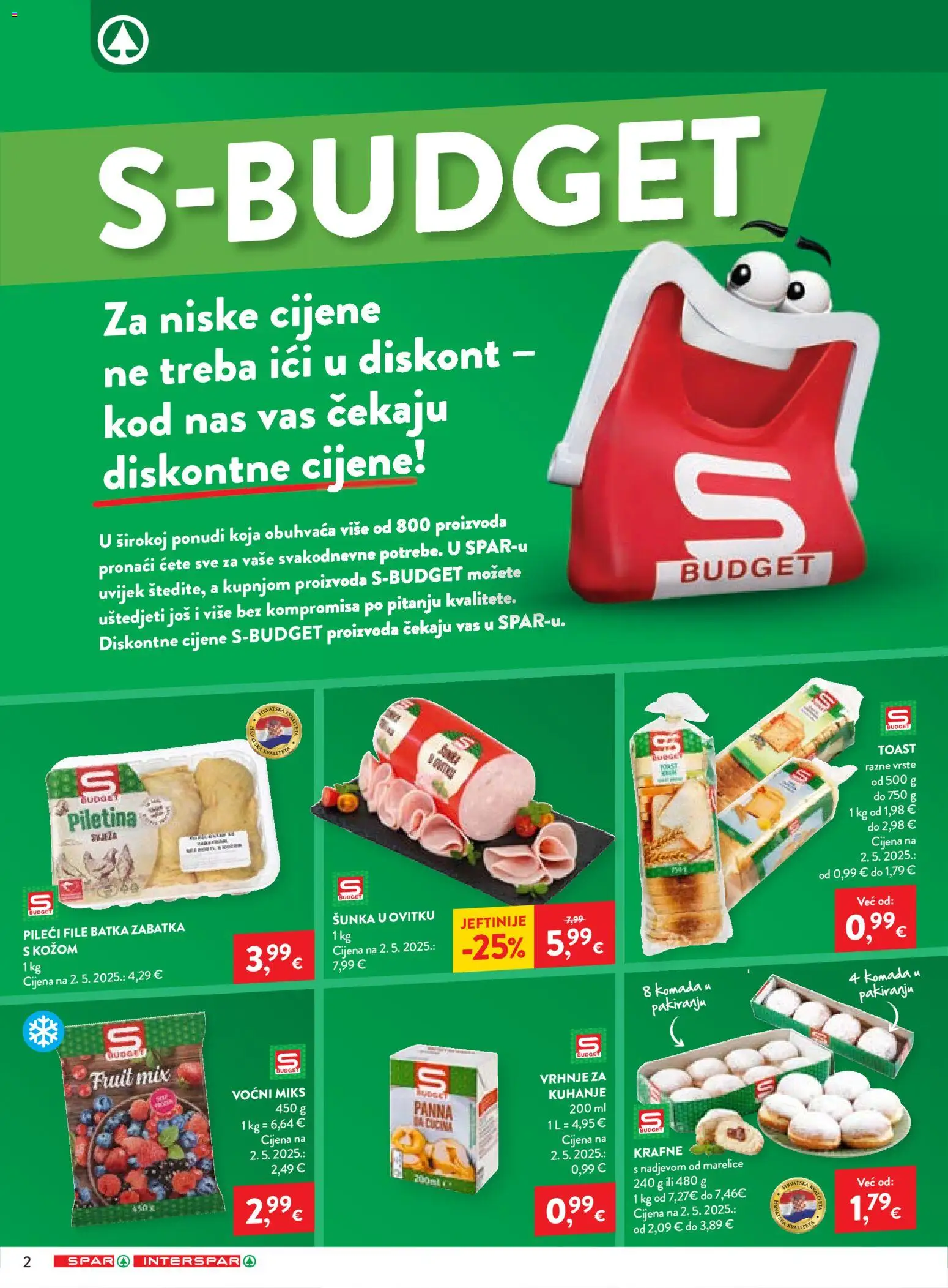 Spar katalog | vrijedi od 08.04.2026 | Stranica: 2 | Proizvodi: Pileći file, Šunka, Piletina, Krafne