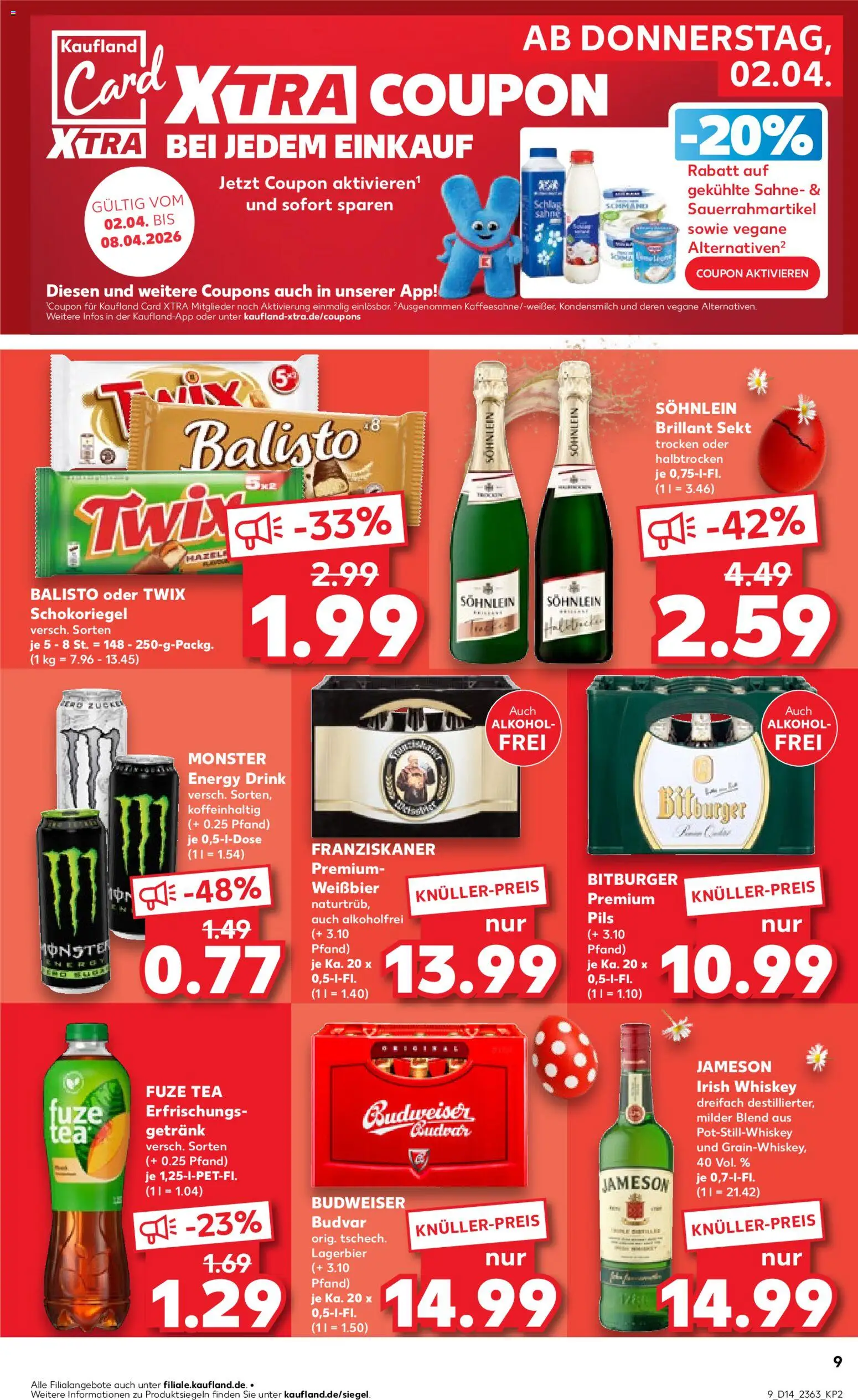 Kaufland Prospekt Bremen	 – gültig ab 02.04.2026 | Seite: 9 | Produkte: Pils, Monster, Budweiser, Whiskey