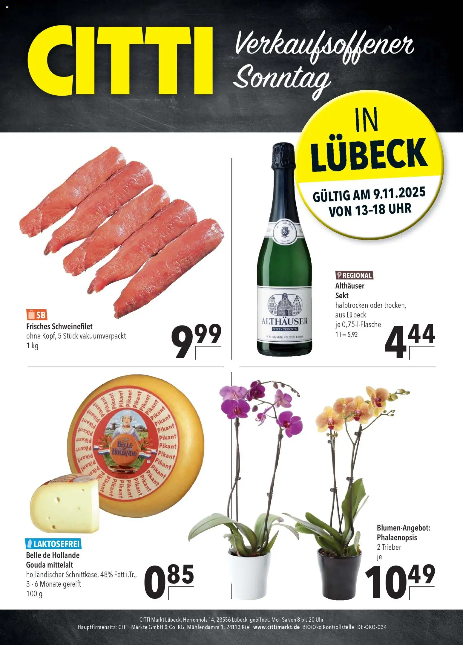 CITTI Markt Sonntags-Angebote in Lübeck – gültig ab 09.11.2025 | Seite: 1 | Produkte: Sekt, Gouda, Schweinefilet, Uhr