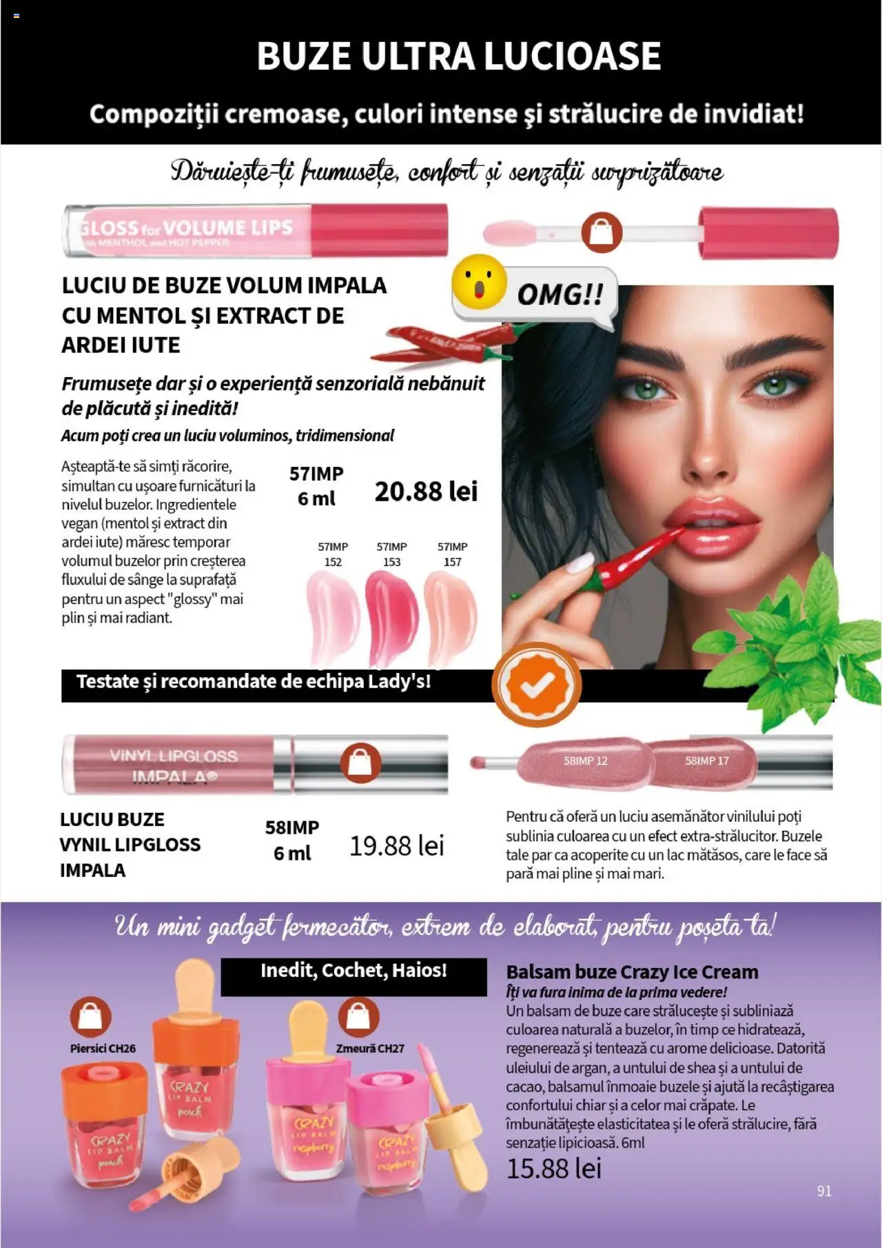 Noul catalog Lady’s – valabil de la 01.08.2025 | Pagină: 91 | Produse: Zmeură, Ardei, Luciu de buze, Balsam
