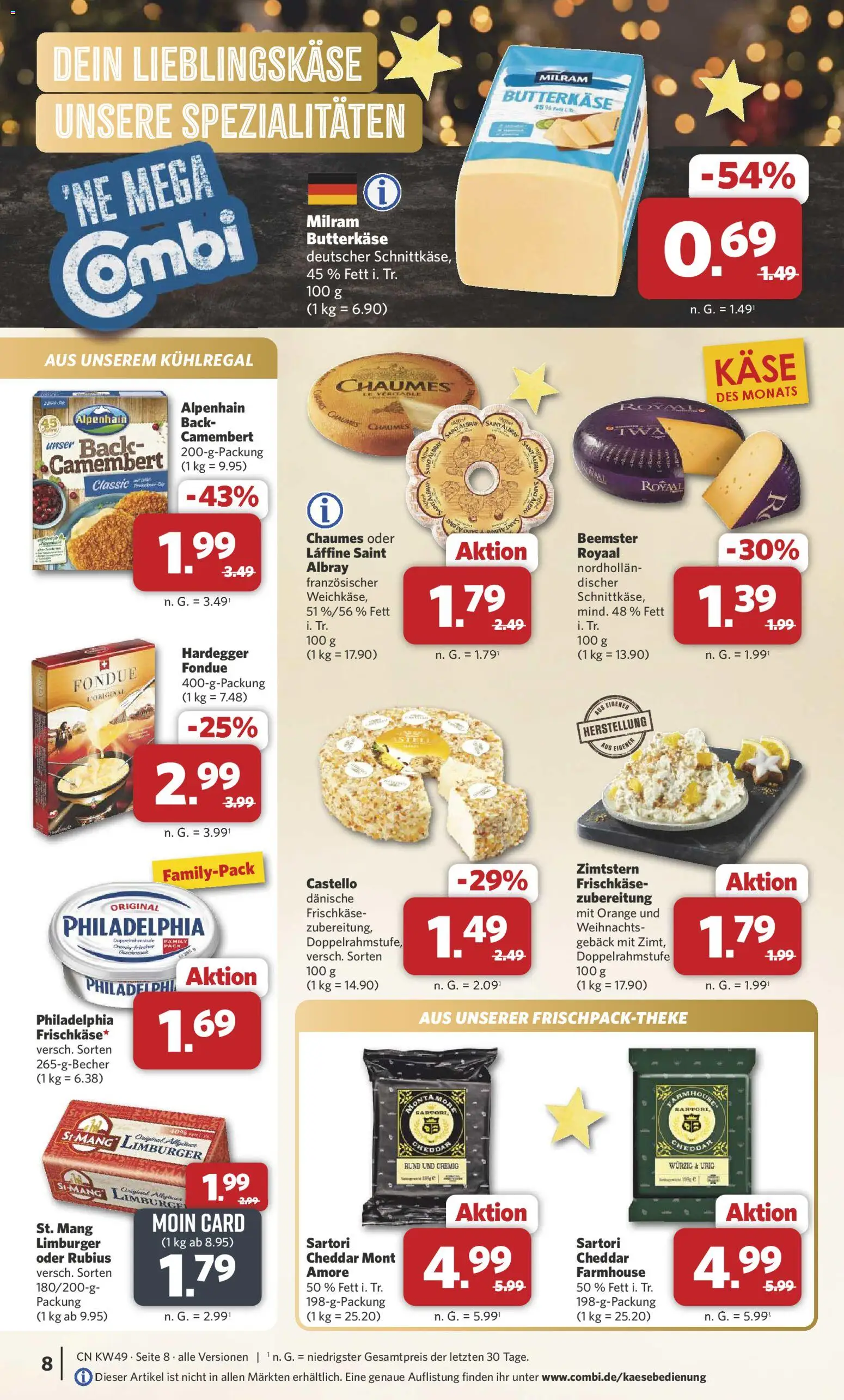 Combi Prospekt 	 – gültig ab 01.12.2025 | Seite: 8 | Produkte: Philadelphia, Milram, Fondue, Frischkase