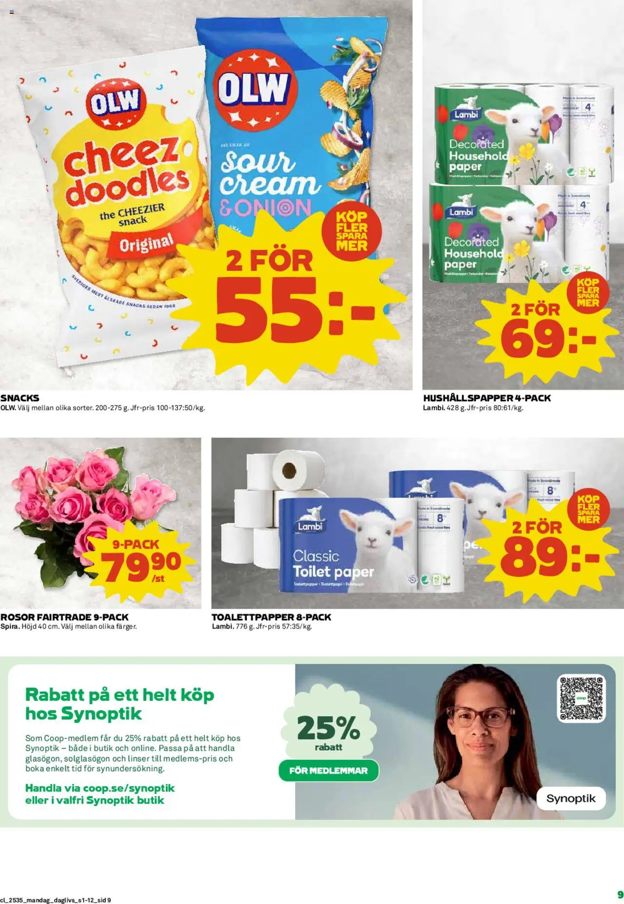 Coop Daglivs reklamblad aktuell från 25.08.2025 | Sida: 9 | Produkter: Linser, Toalettpapper, Hushållspapper, Solglasögon