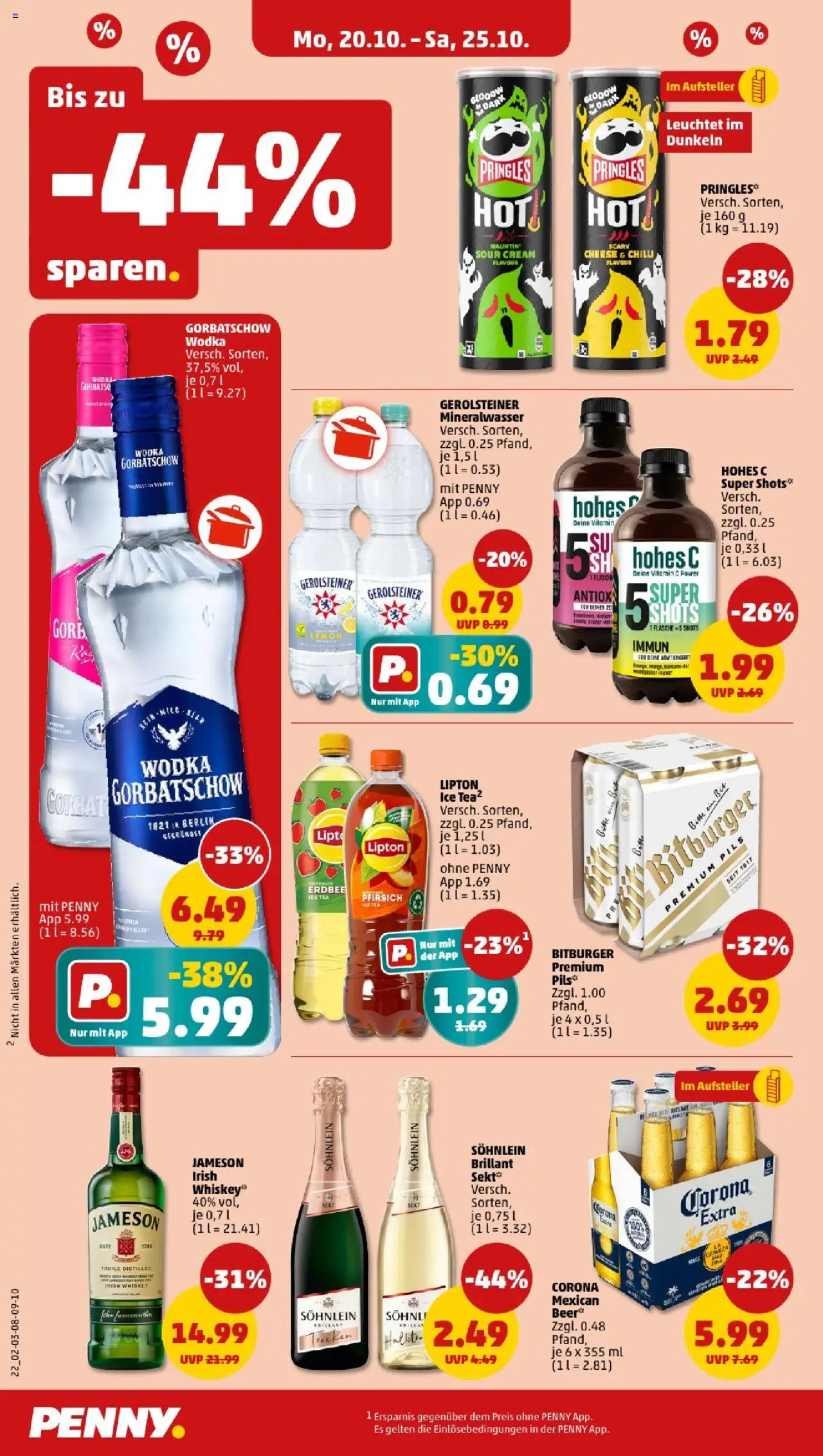 Penny - Niedersachsen – gültig ab 20.10.2025 | Seite: 22 | Produkte: Pils, Mineralwasser, Wodka gorbatschow, Whiskey