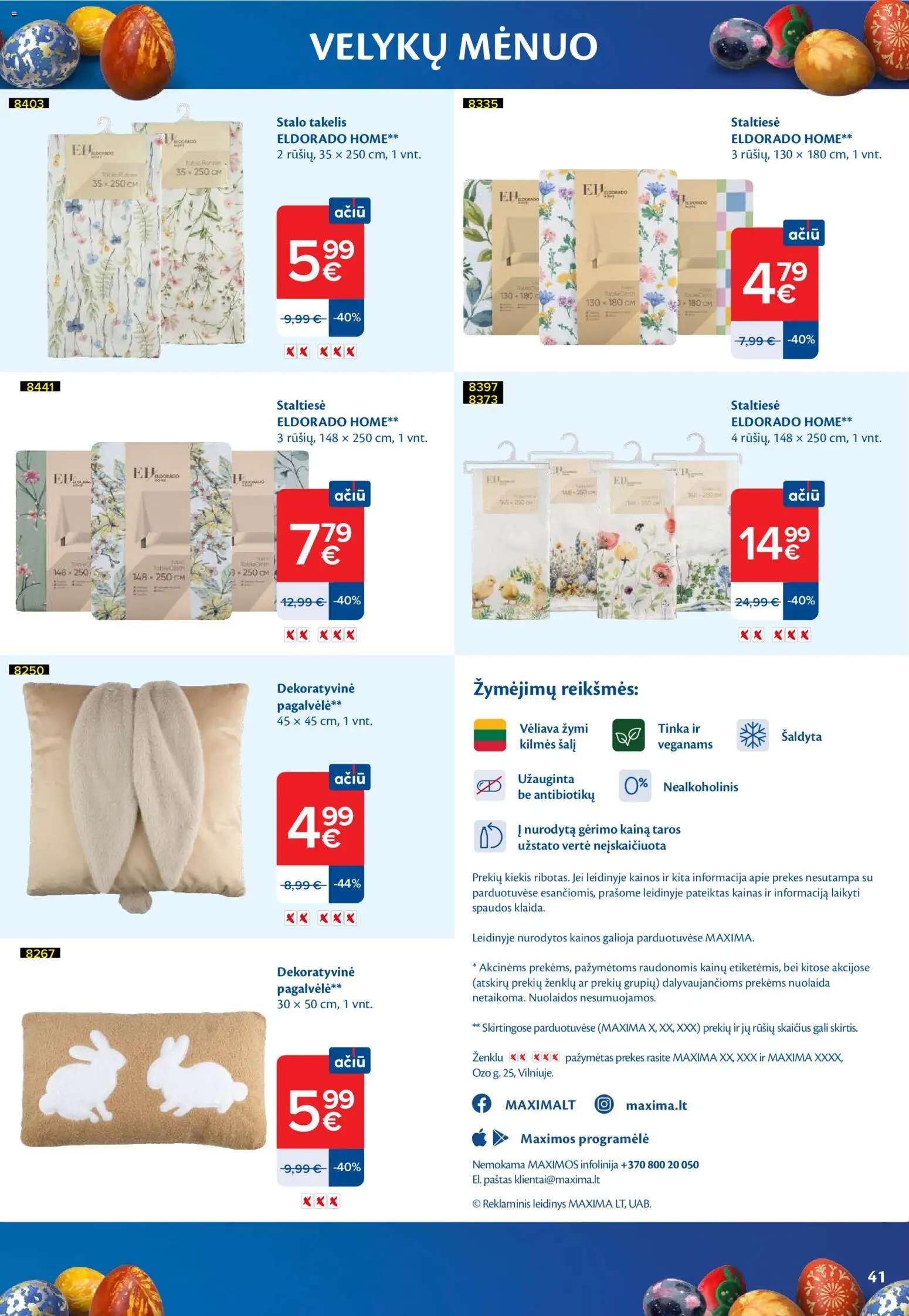 MAXIMA akcijos nuo 03.03.2026 | Puslapis: 41 | Prekių: Pagalvėlė, Staltiesė