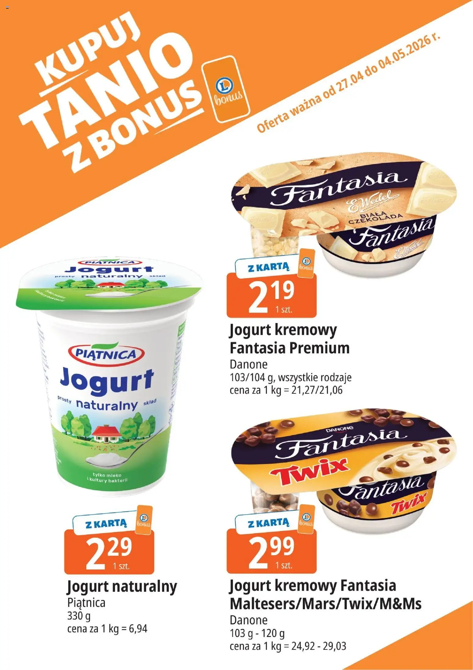 E.Leclerc gazetka - Elbląg kupony dodatkowe od 27.04.2026 | Strona: 4 | Produkty: Karta, Jogurt naturalny, Mleko, Jogurt kremowy