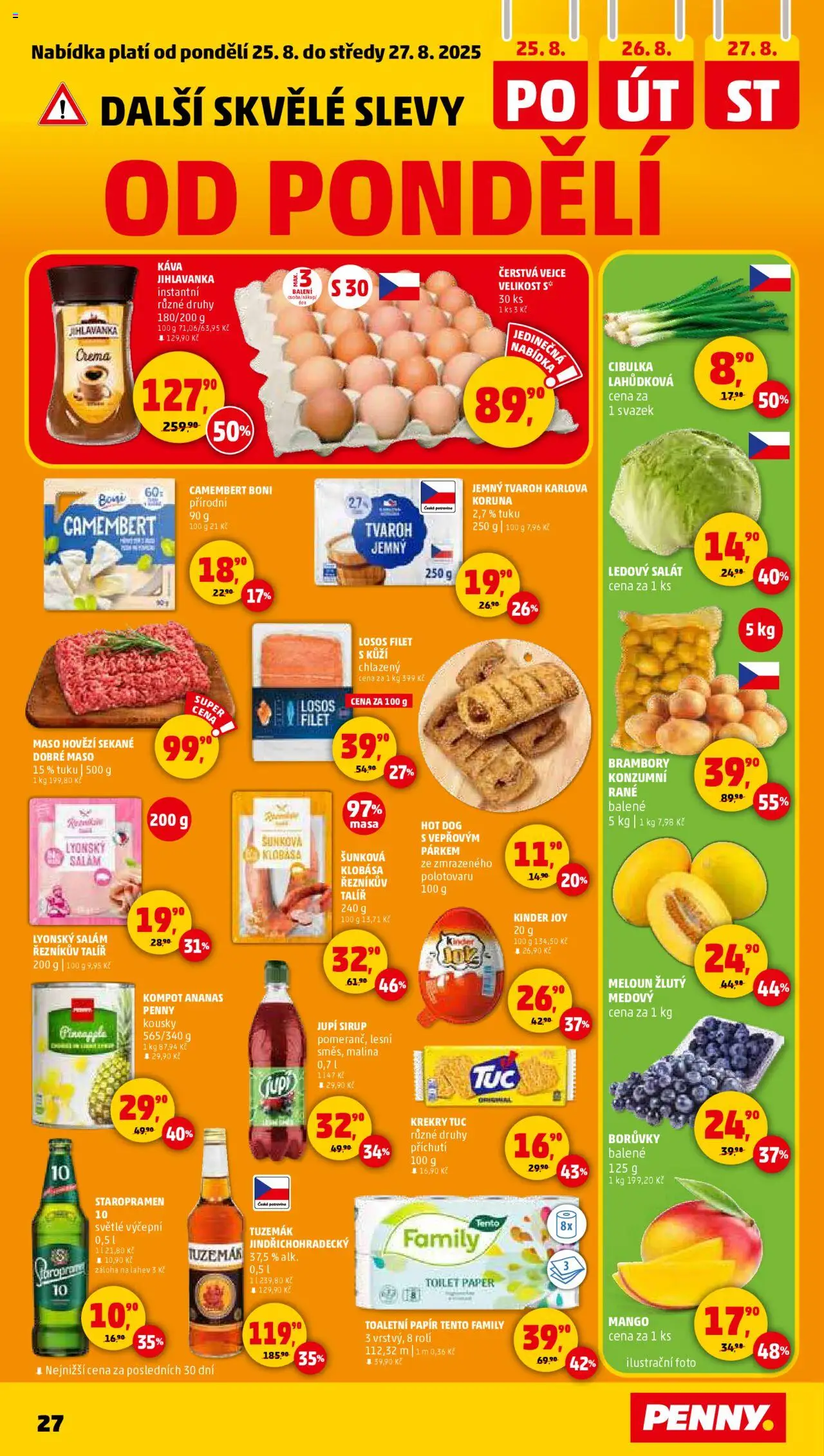 Penny Market leták - Čtvrtečník od 21.08.2025 | Strana: 27 | Produkty: Kompot, Lyonský salám, Klobása, Krekry