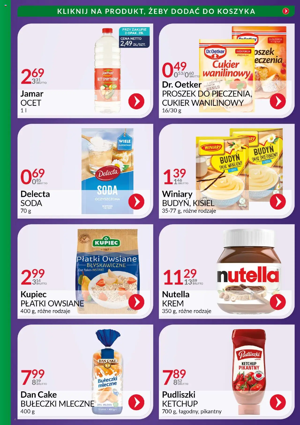 Eurocash Gazetka - Ofensywa Cenowa Spożywcza od 05.10.2025 | Strona: 4 | Produkty: Ocet spirytusowy, Nutella, Płatki owsiane błyskawiczne, Płatki