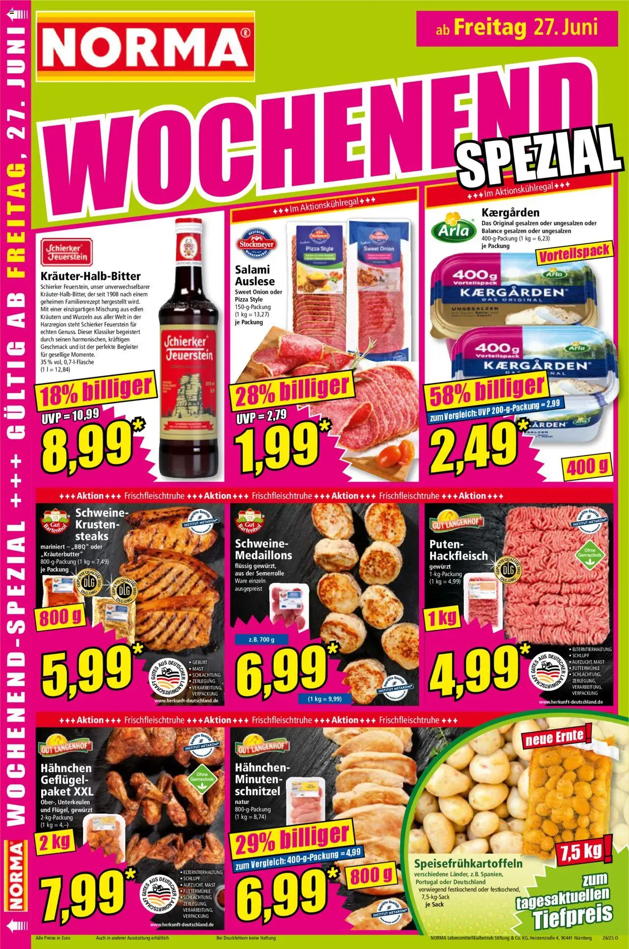 Norma Prospekt 	 - gültig ab dem 23.06.2025 | Seite: 19 | Produkte: Hahnchen, Schnitzel, Pizza, Hackfleisch