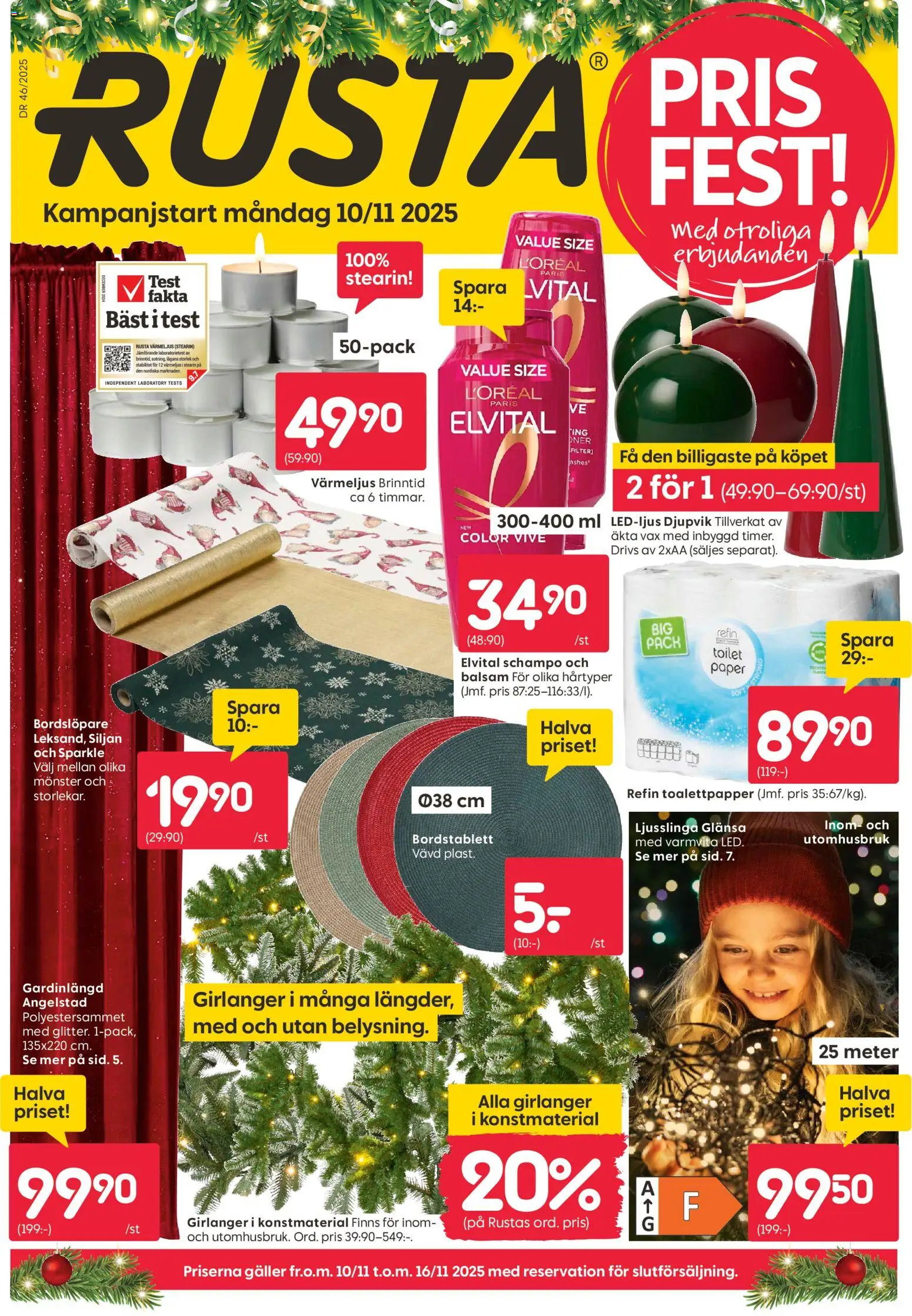 Rusta reklamblad aktuell från 10.11.2025 | Sida: 1 | Produkter: Bordstablett, Balsam, Toalettpapper, Galler